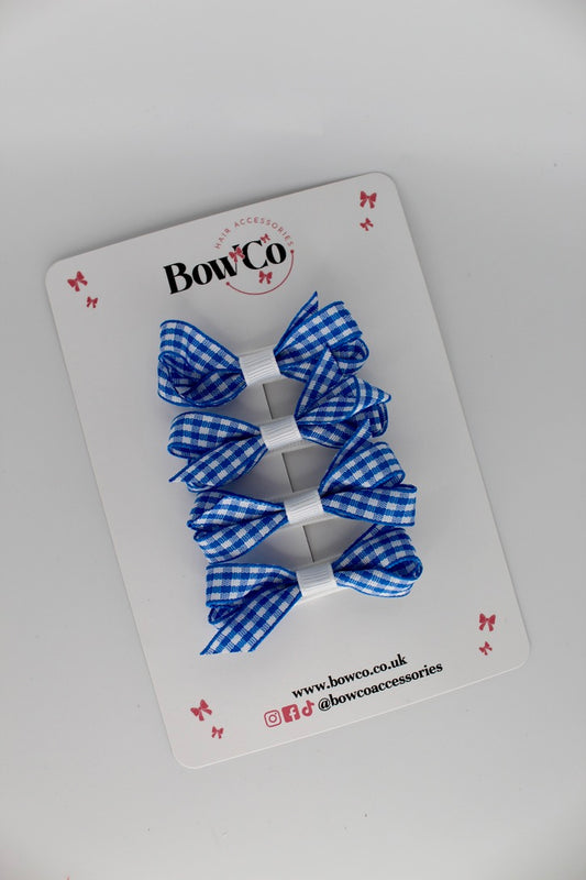 Ballerina Bow Bundle Set of 4 - Royal Blue Gingham - Clip