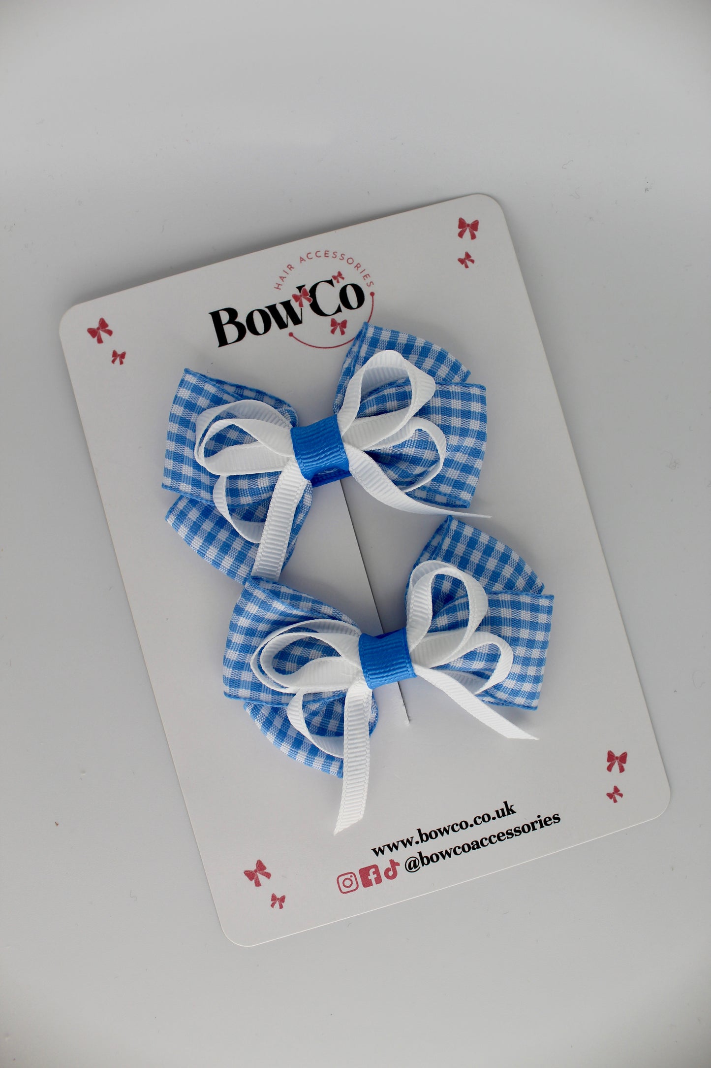 Double Bow Set - Light Blue Gingham - Clip