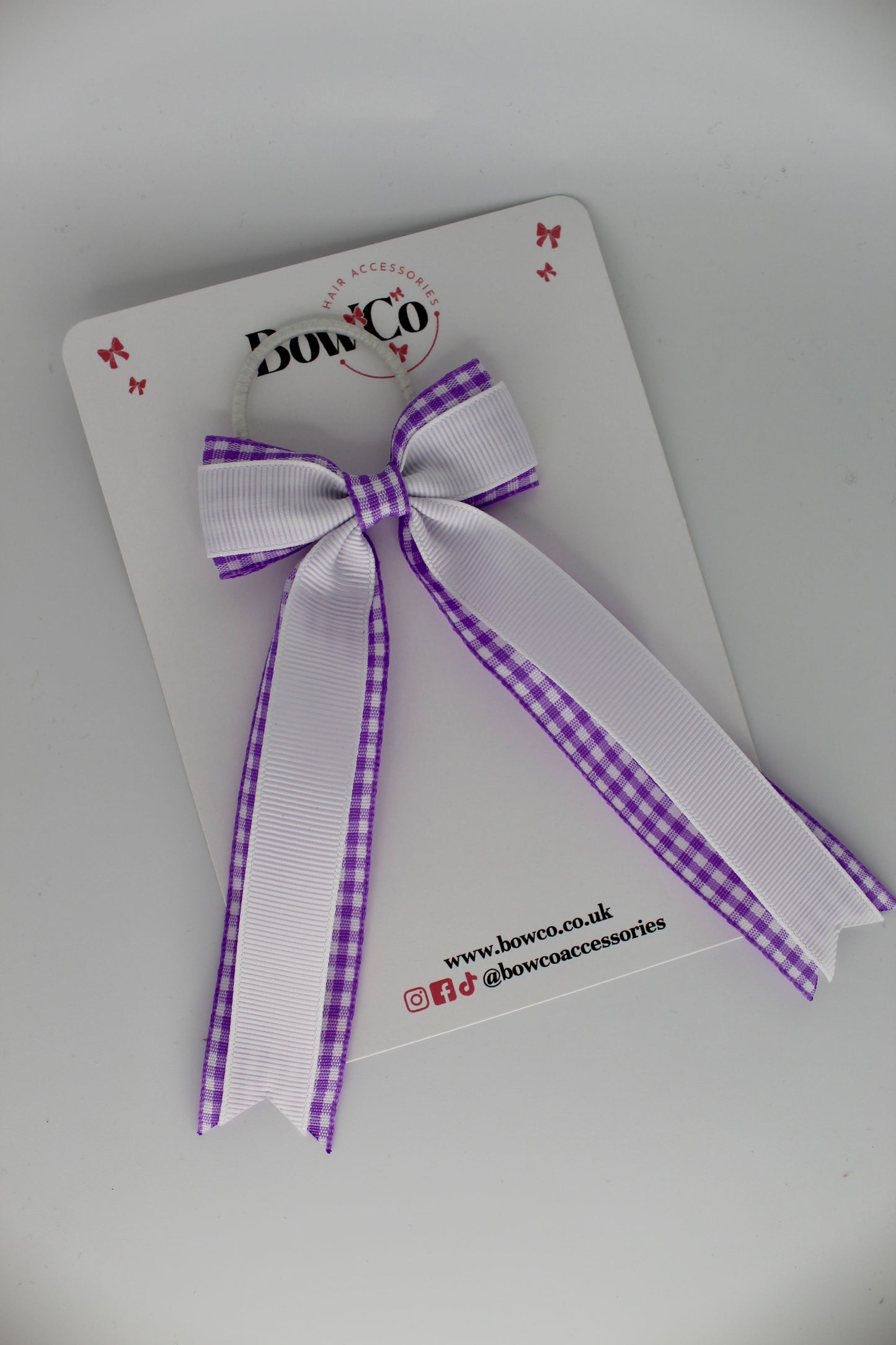 Tuxedo Tail Bow - Lilac Gingham - Elastic