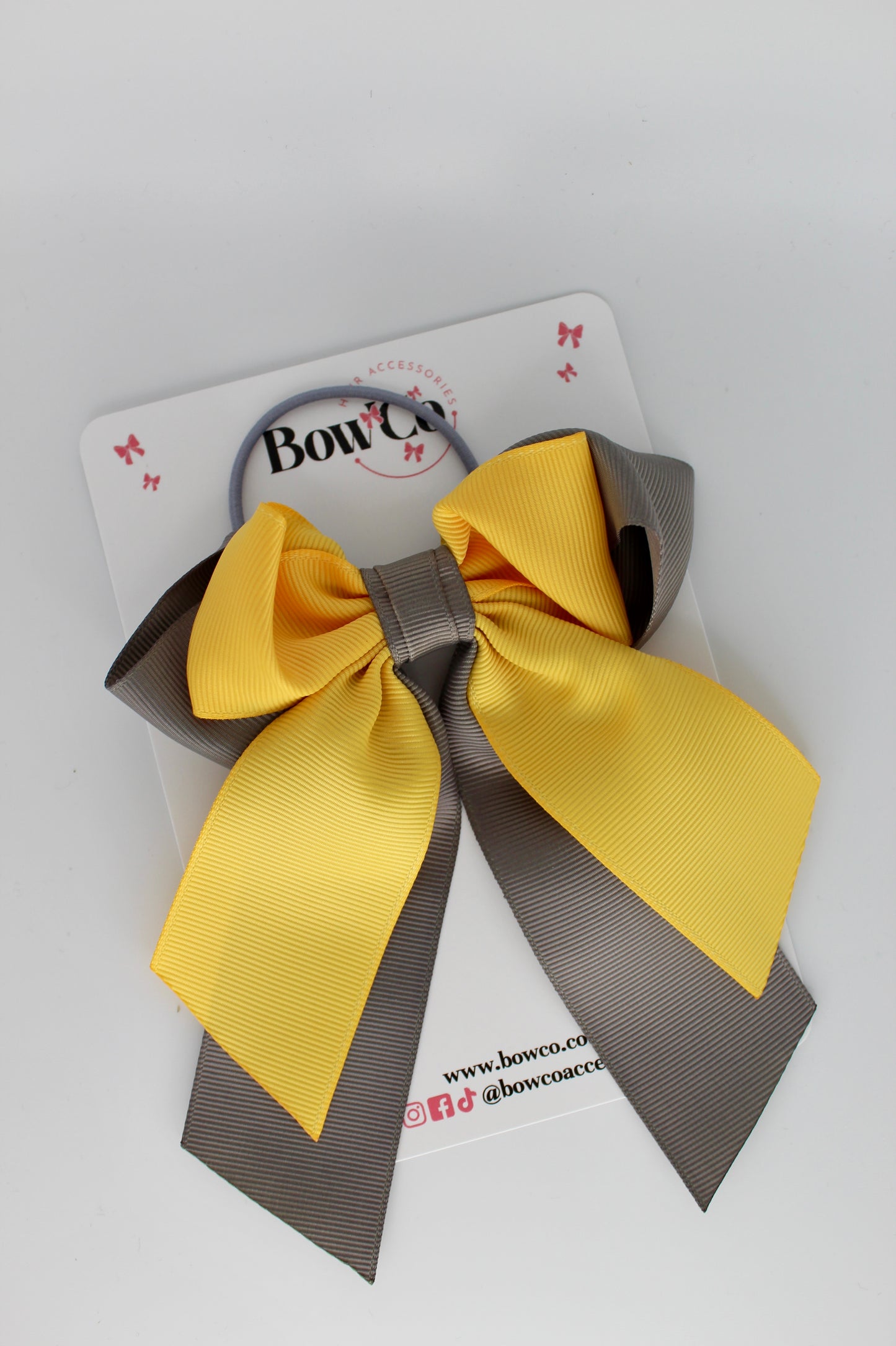 Layer Loop Tail Hair Bow - Elastic - Metal Grey and Yellow Gold