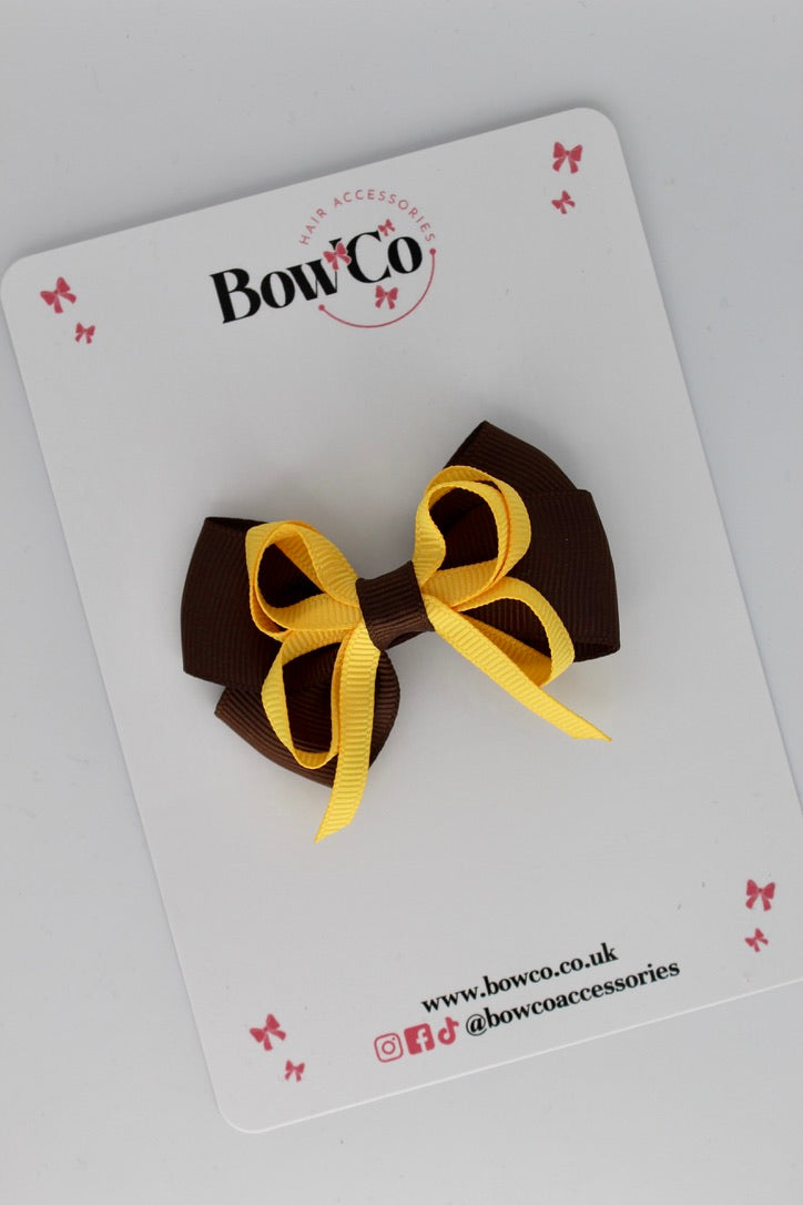 Double Bow - Clip - Brown and Yellow Gold