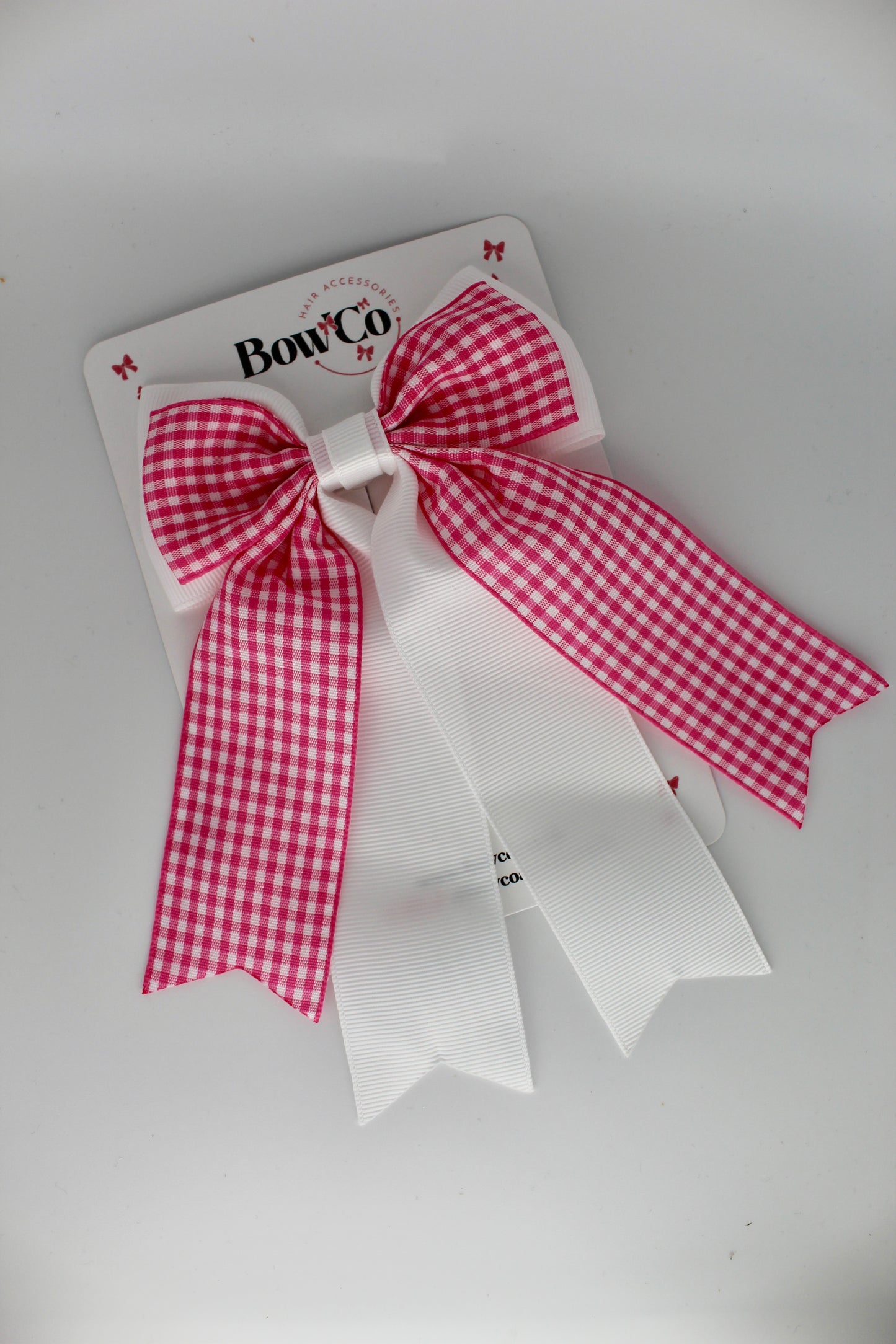 Classic Tail Bow - Pink Gingham - Clip