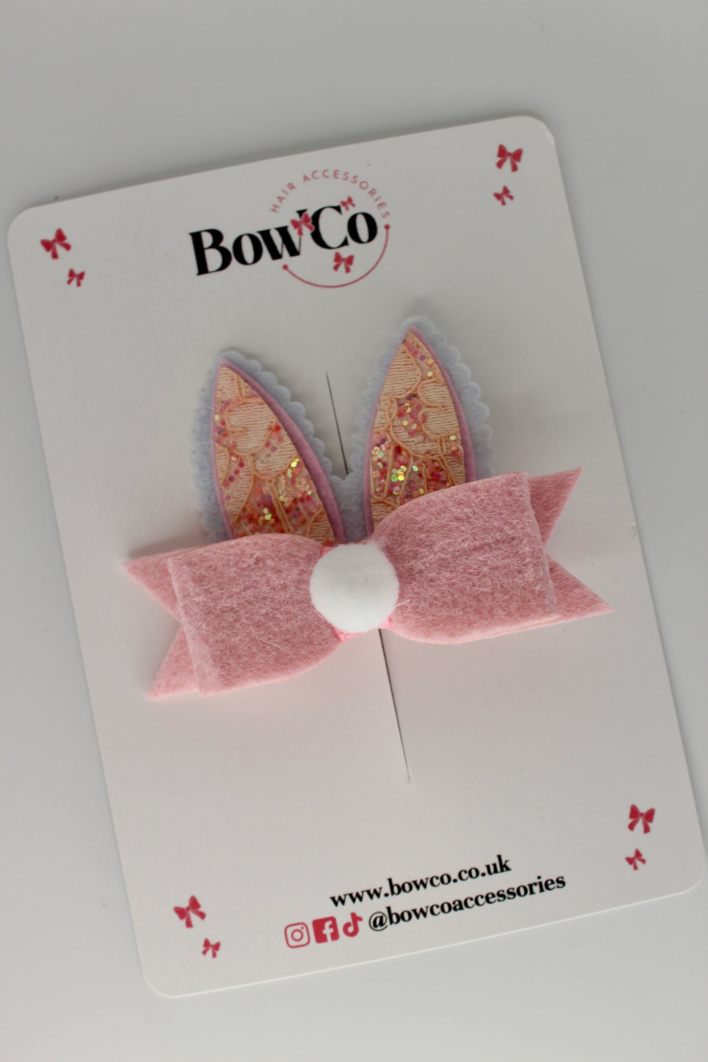 Lace Pink Bunny Tails - Clip