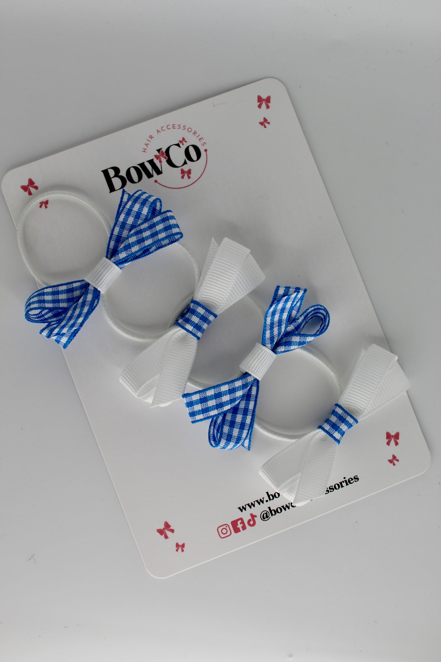 School Ballerina Bow Bundle Set of 4 - Royal Blue Gingham - Elastic