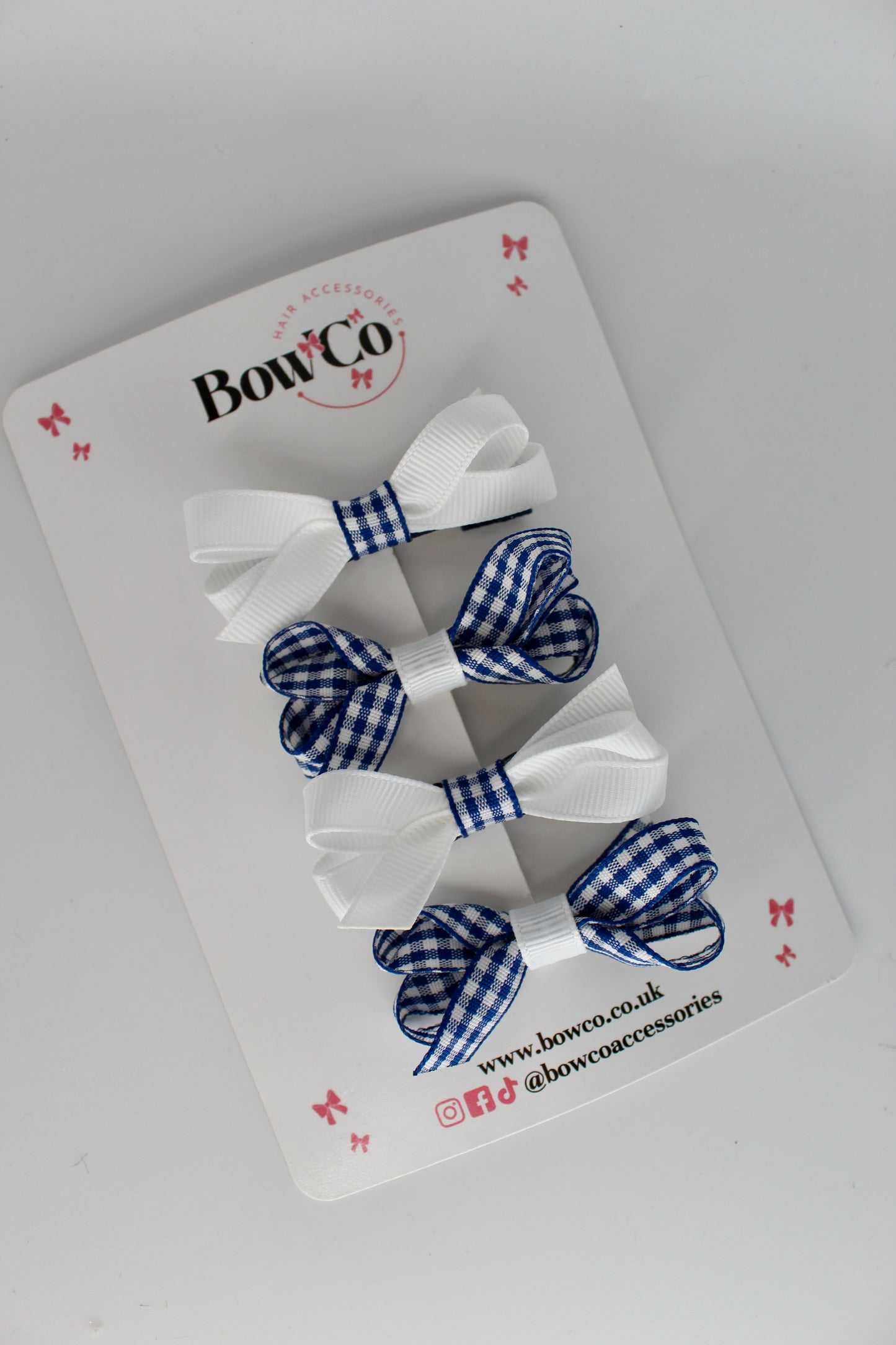 School Navy Blue Gingham Ballerina Bow Set of 4 - Clip