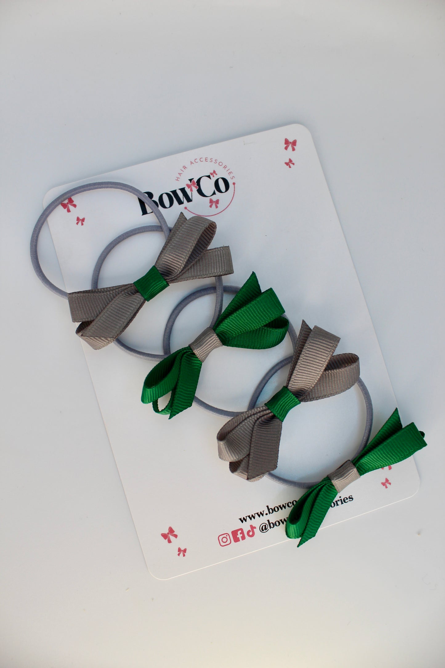 School Green and Grey Bows - Ballerina Bows - Set of 4 - Elastic