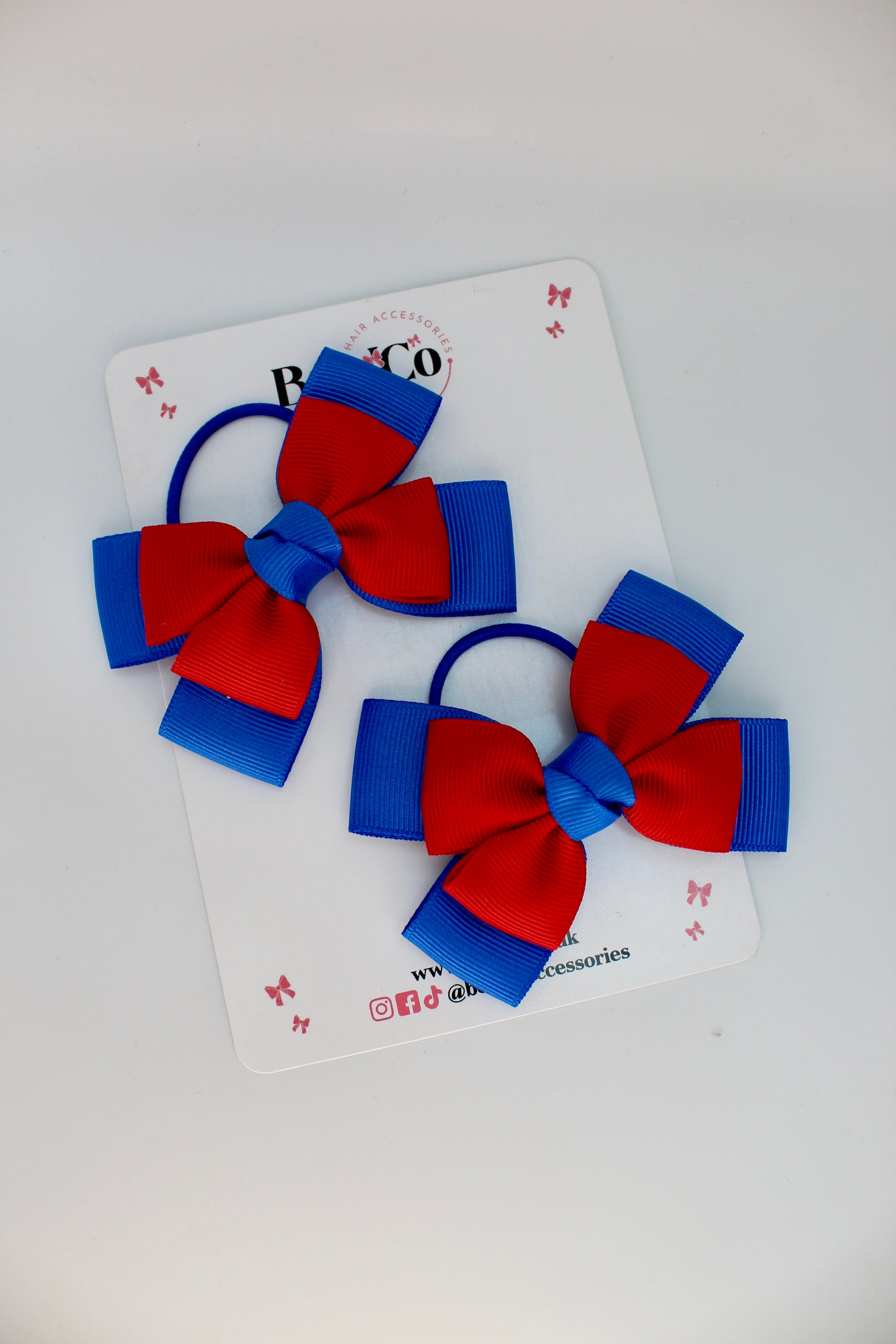 School Bows Royal Blue and Red - Layer Bow Set - Elastic
