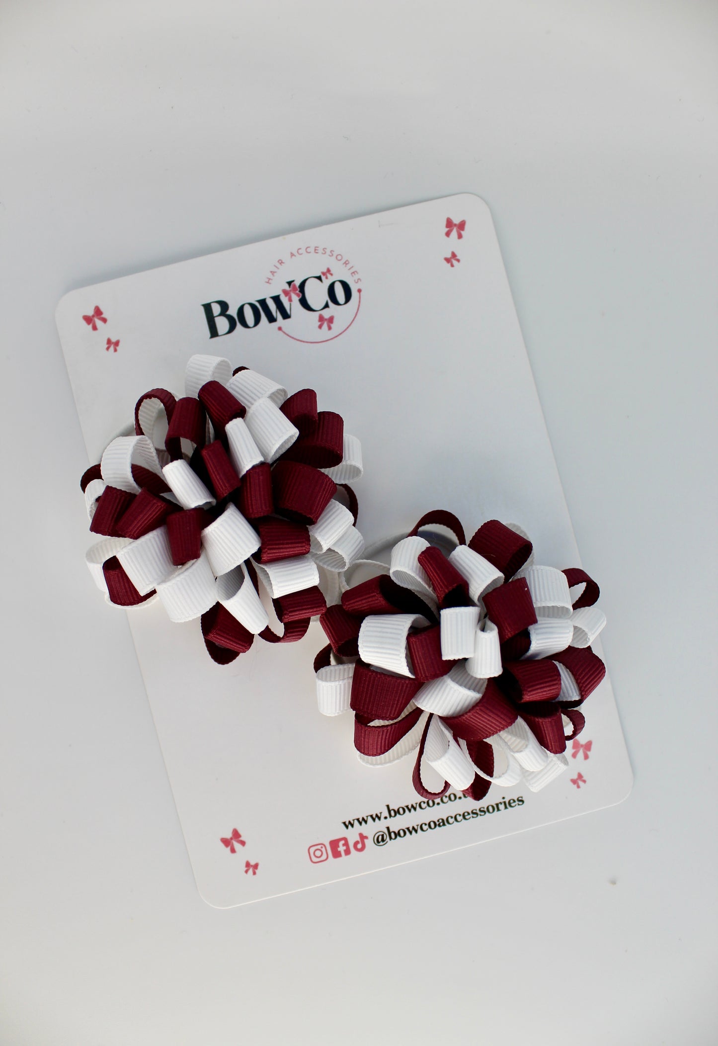 Schools Bows Burgundy and White - Pom Pom Bow Set