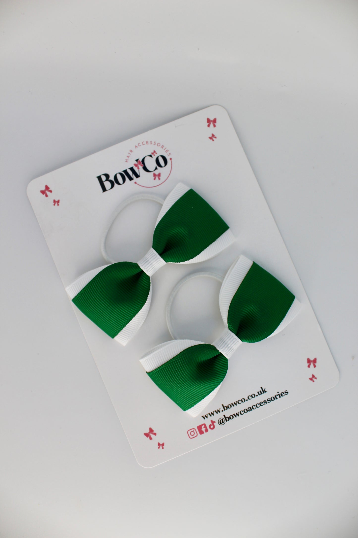 School Bows Forest Green and White - Tuxedo Bow - Elastic
