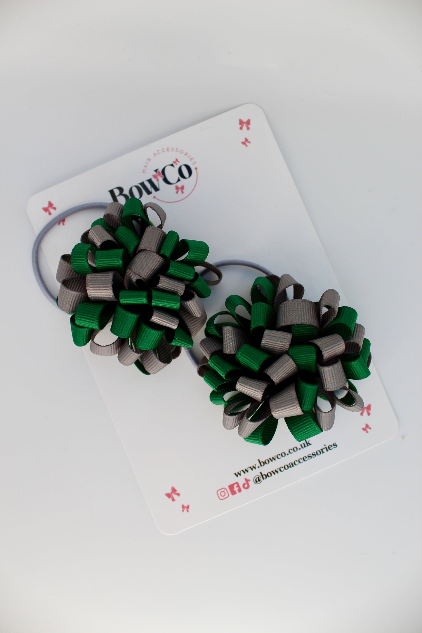 Schools Bows Forest Green and Grey - Pom Pom Bow Set