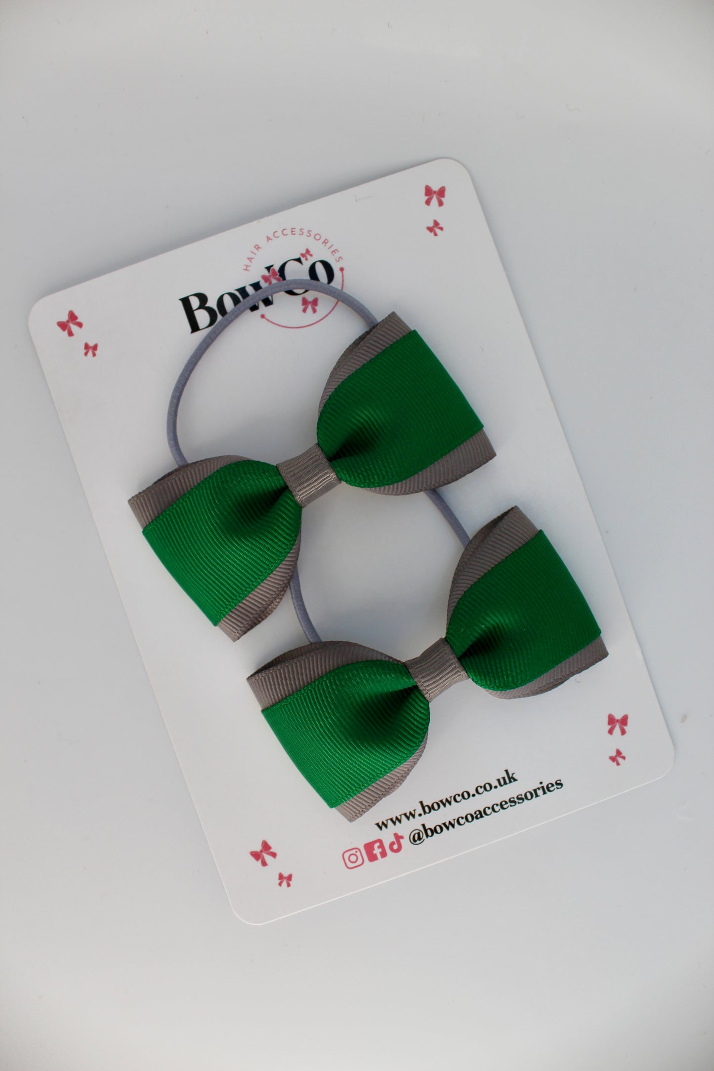 School Bows Forest Green and Grey - Tuxedo Bow - Elastic