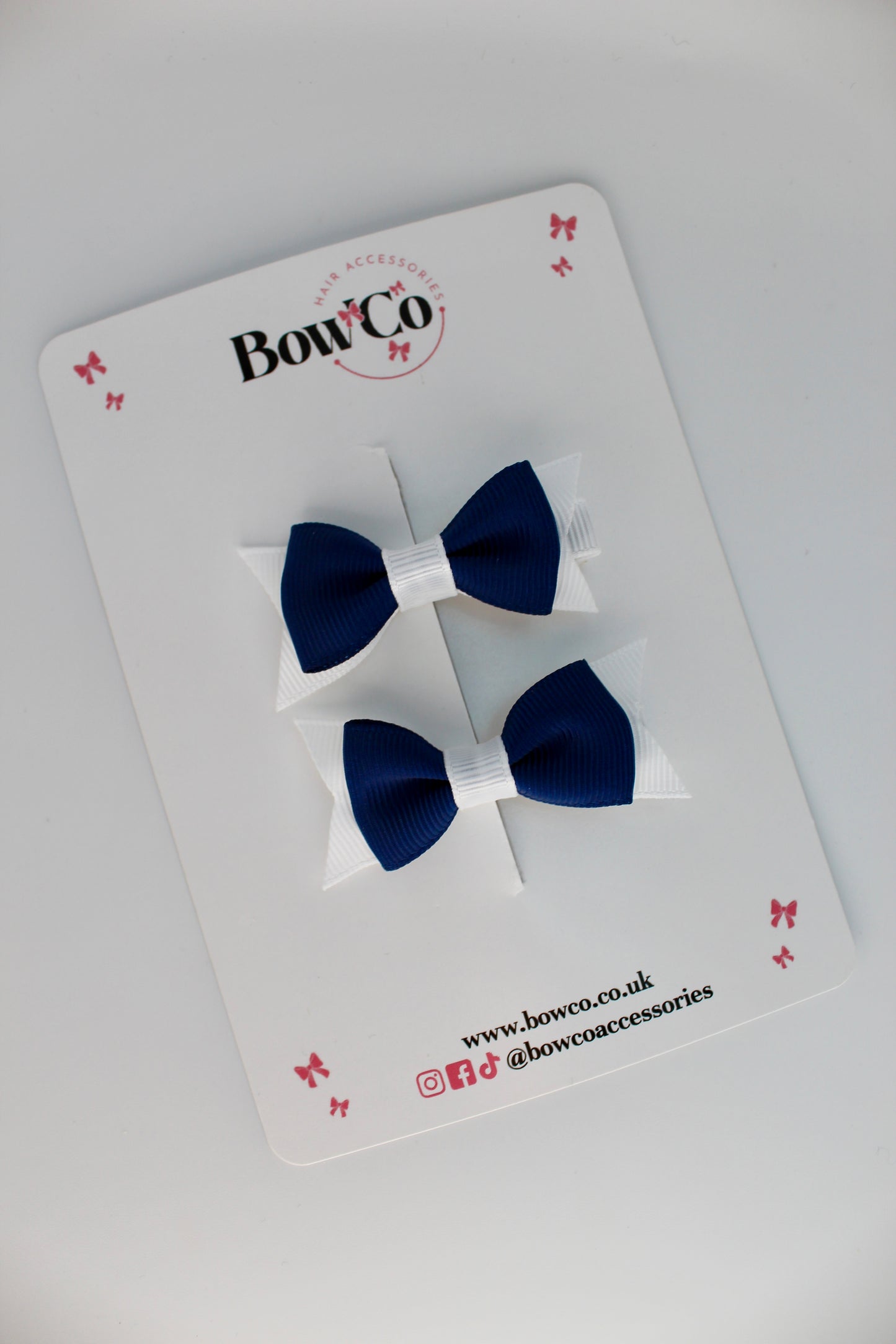 School Bows Navy Blue and White - Layer Tail Bow Set - Clip