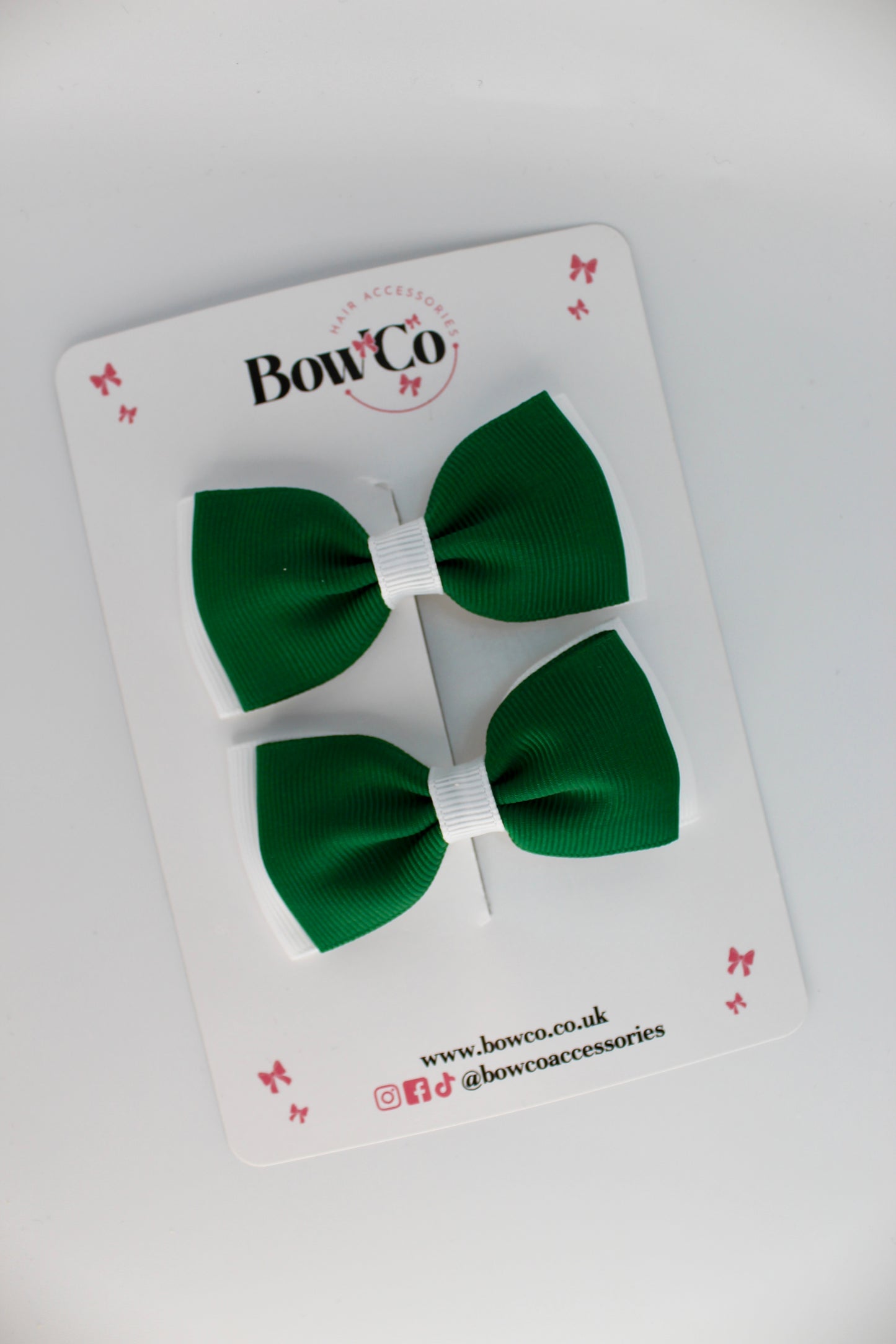 School Bows Forest Green and White - Double Lapel - Clip