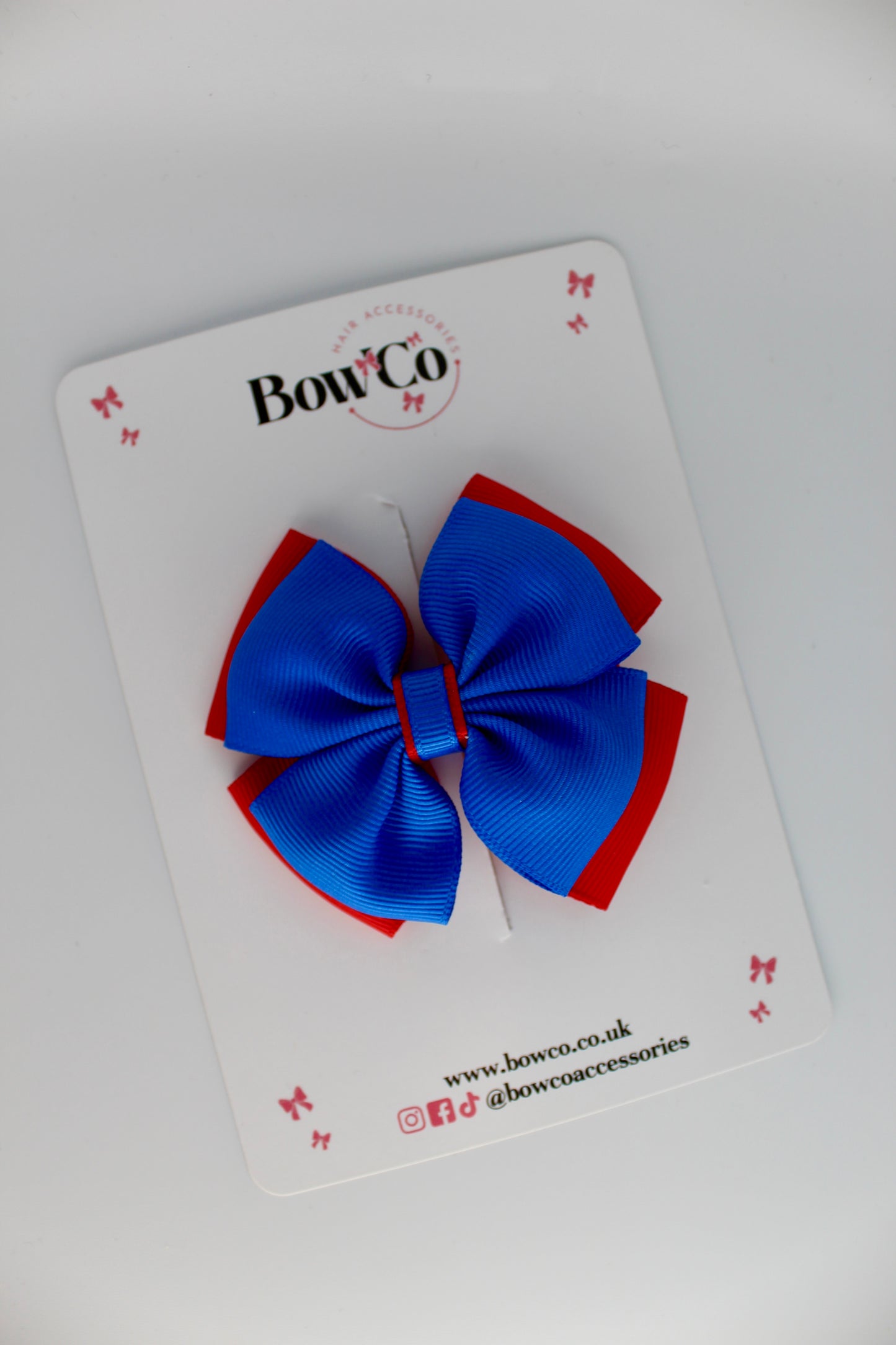 School Bow Royal Blue and Red - Layer Edge Bow - Clip