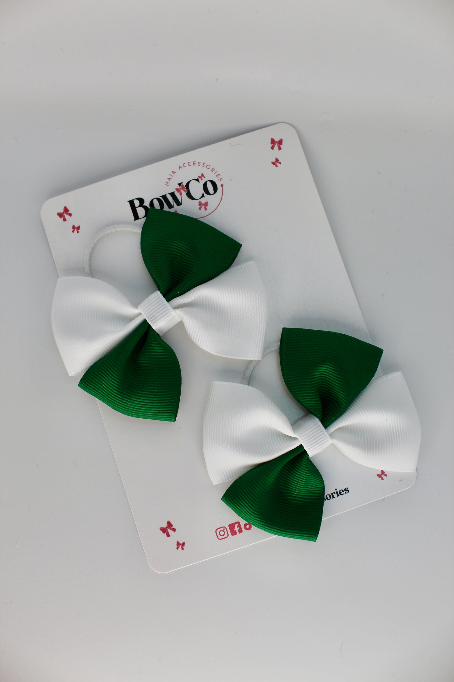 School Bows Forest Green and White - Twist Bow - Elastic