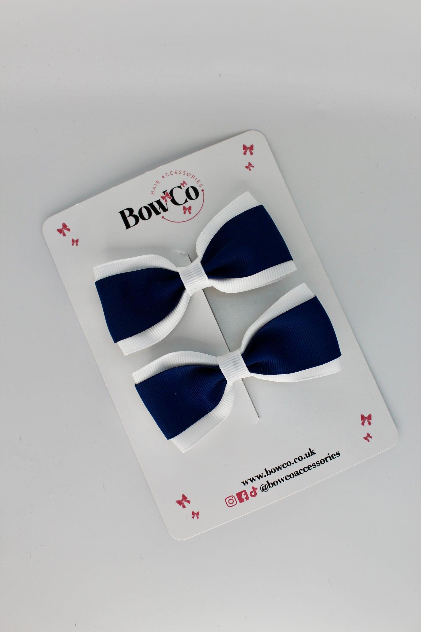 School Bows Navy Blue and White - Tuxedo Bow Set - Clip