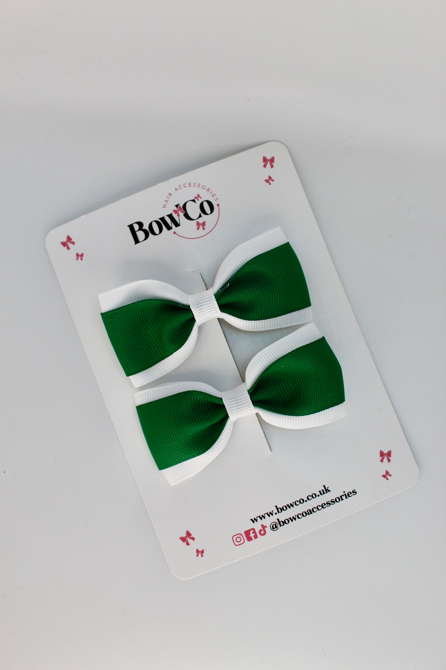School Bows Forest Green and White - Tuxedo Bow - Clip