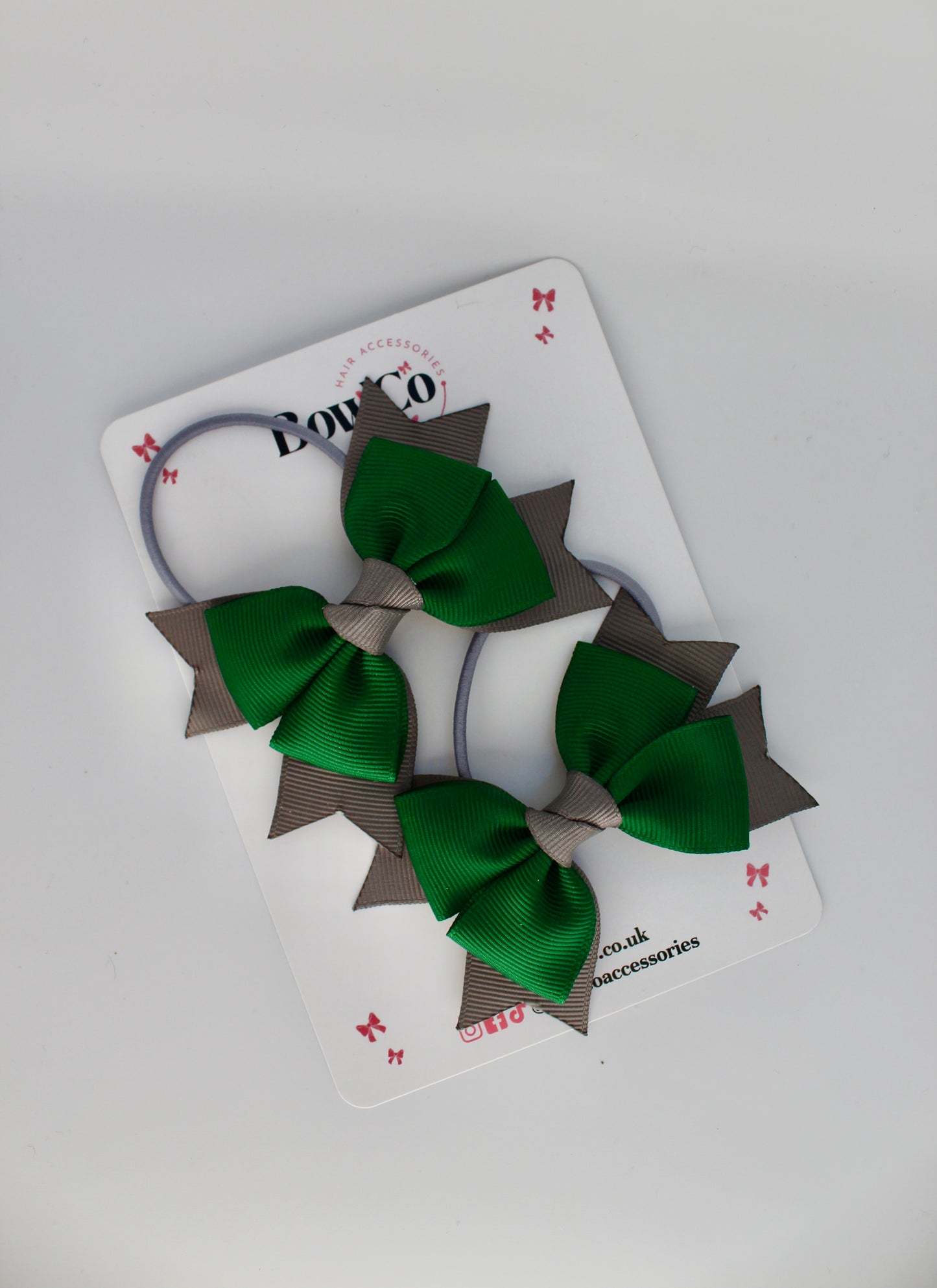 School Bows Green and Grey - Knot Bow Set - Elastic