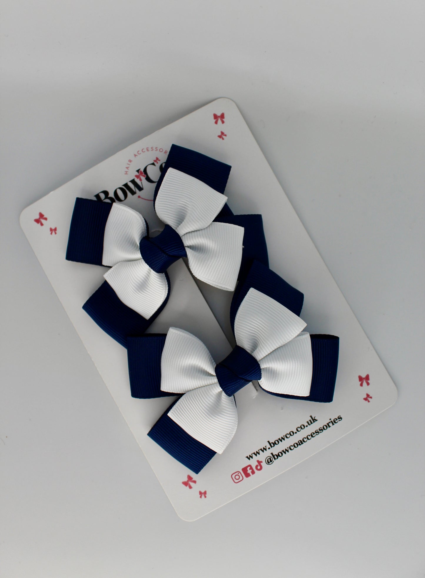 School Bow Navy Blue and White - Layer Bow Set - Clip