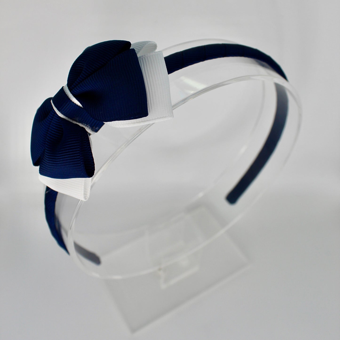 Bow School Hairband - Navy Blue and White