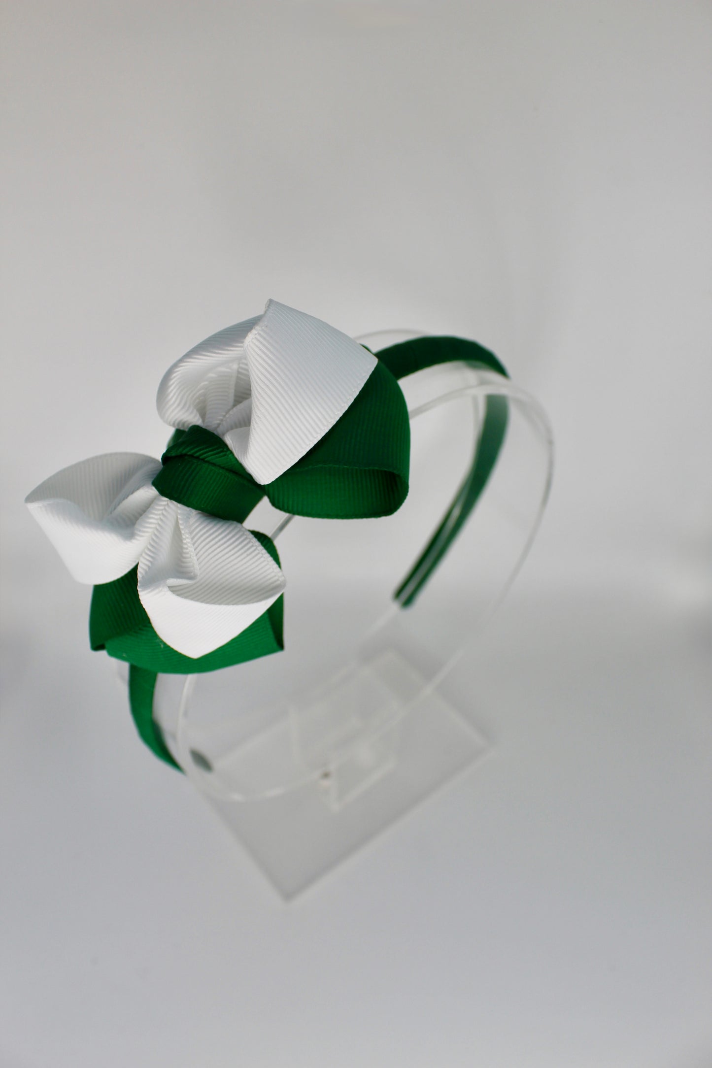 Double Loop School Headband - Forest Green and White