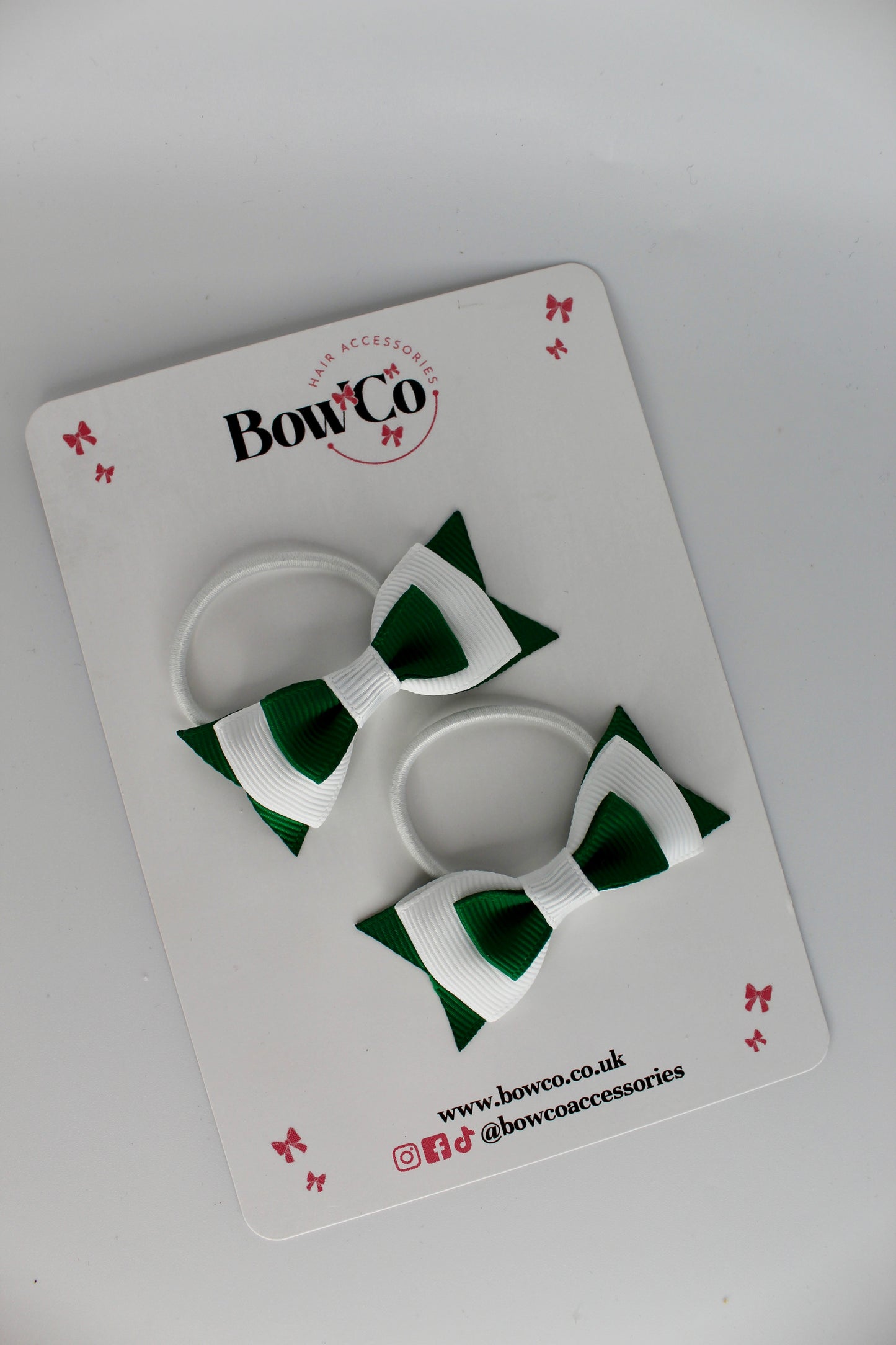 School Bows Forest Green and White - Butterfly Bow Set - Elastic
