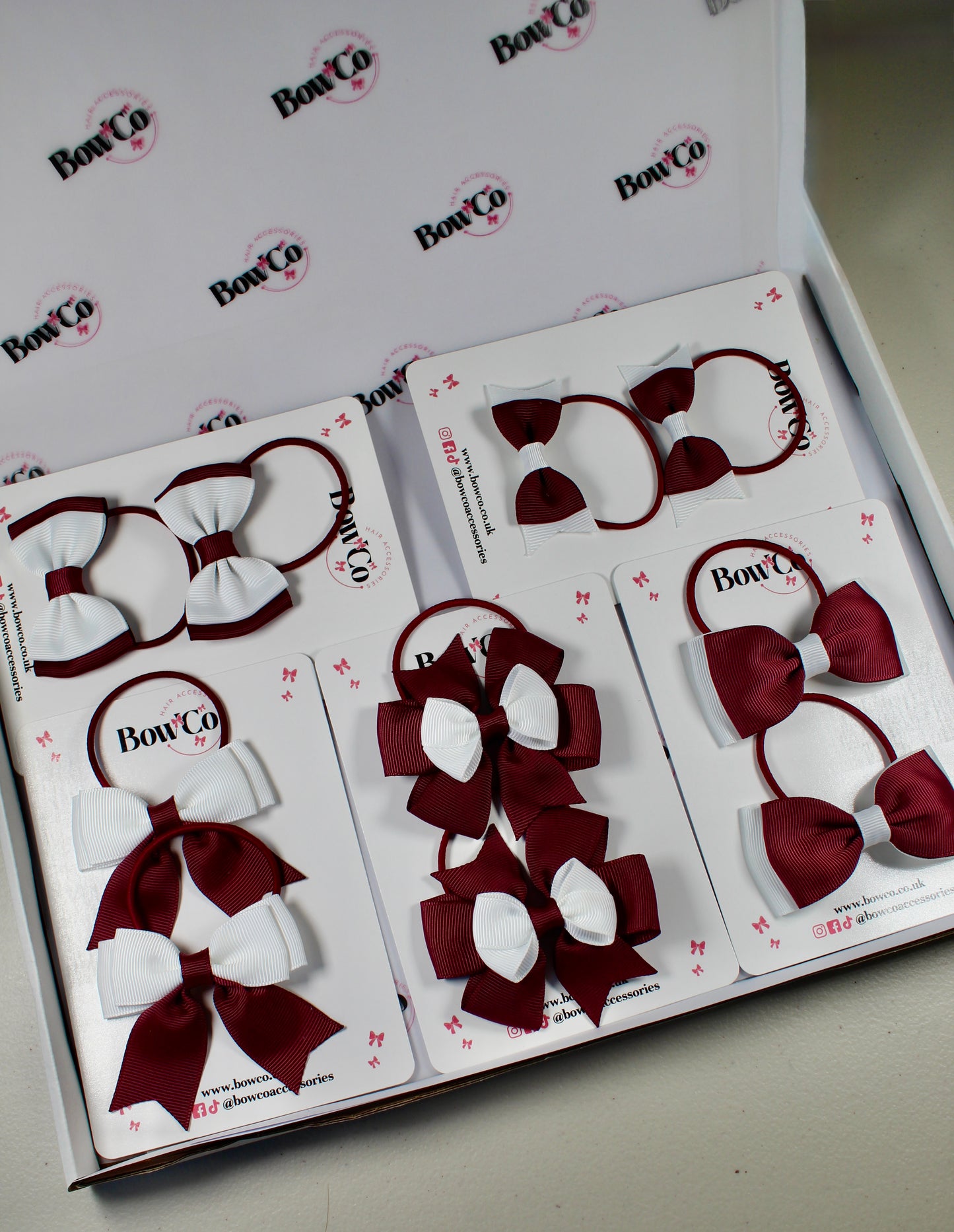 School Bow Bundle Saver - 10 Pack - Burgundy and White - Elastic