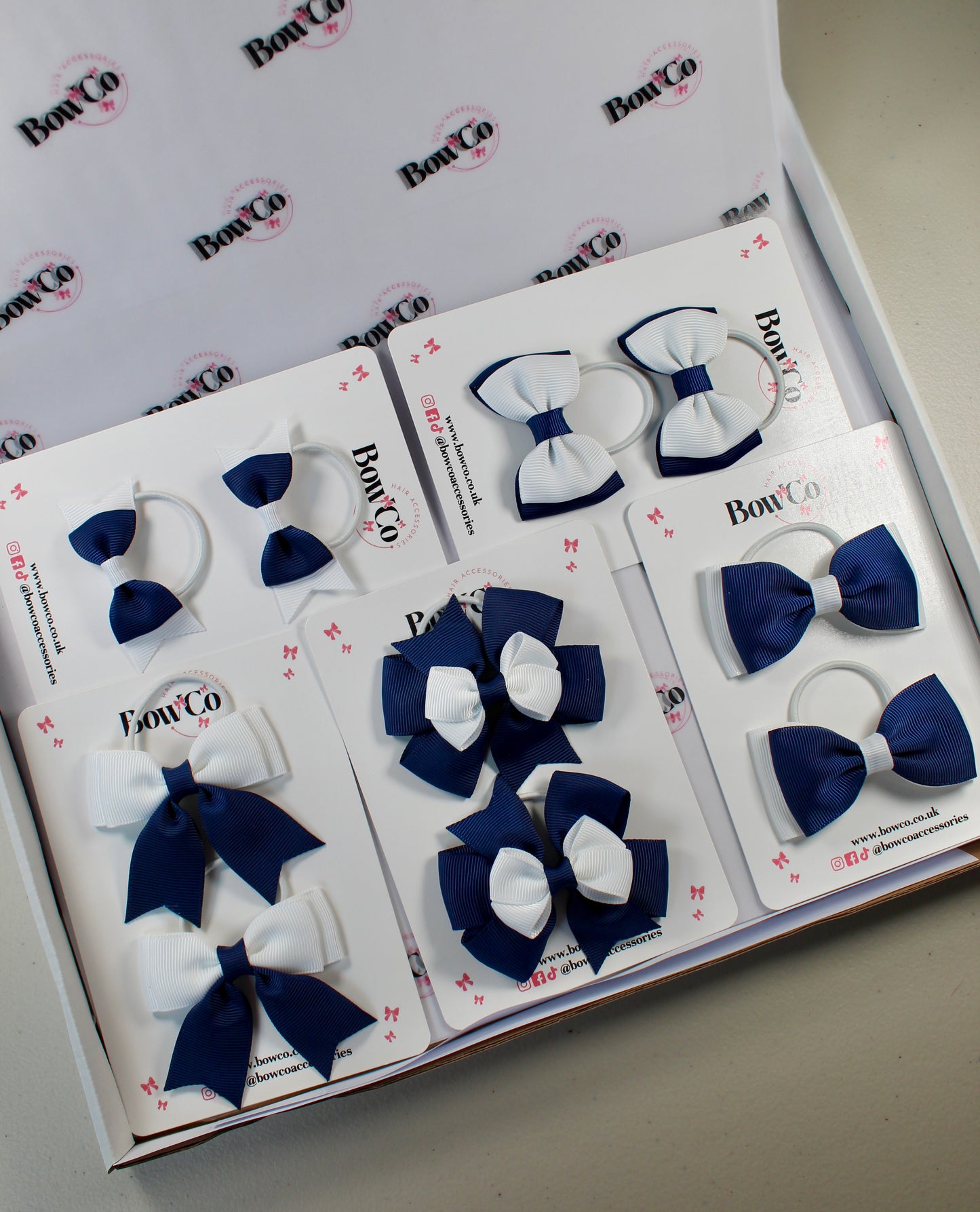 School Bow Bundle Saver - 10 Pack - Navy Blue and White - Elastic