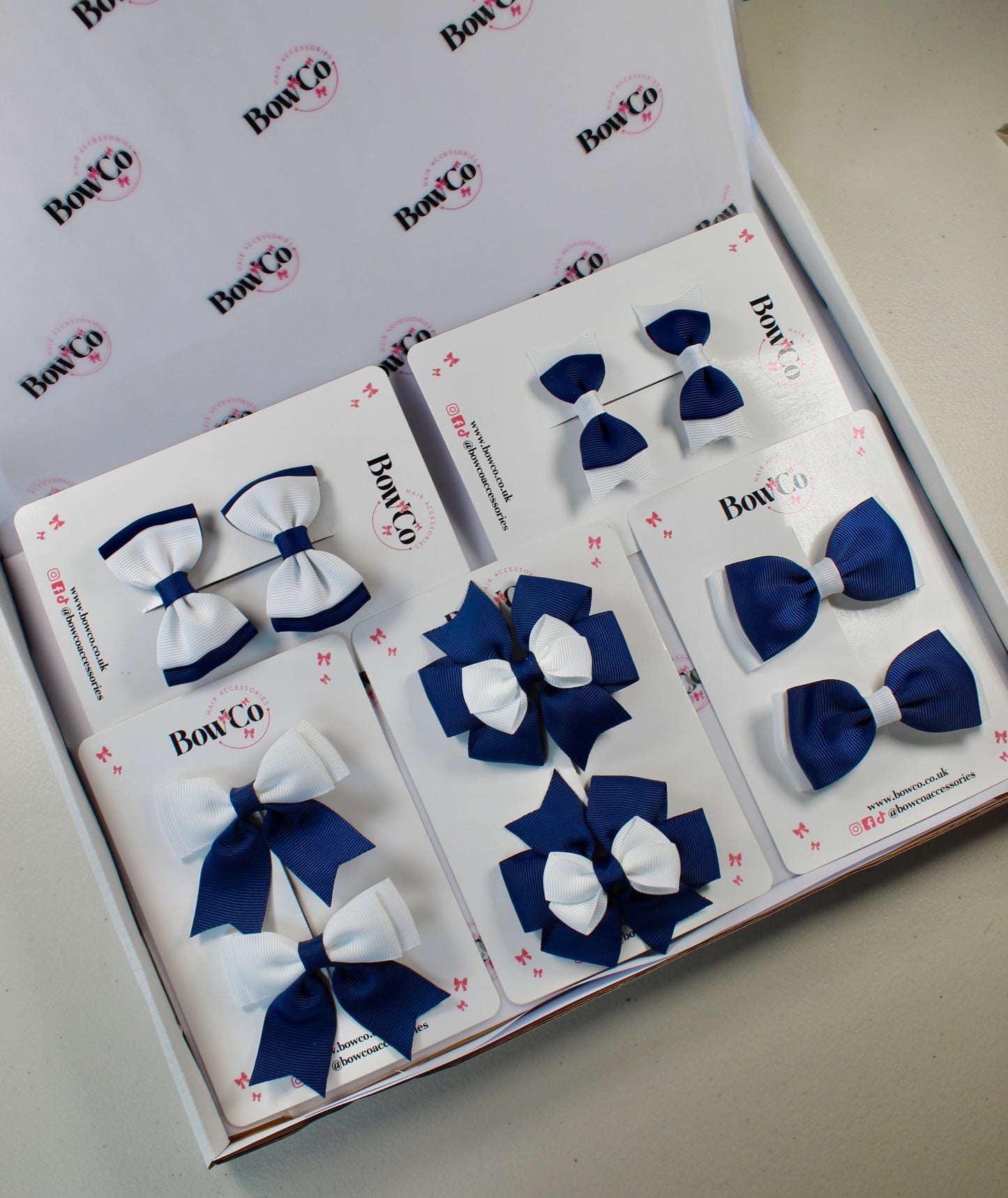 School Bow Bundle Saver - 10 Pack - Navy Blue and White - Clip