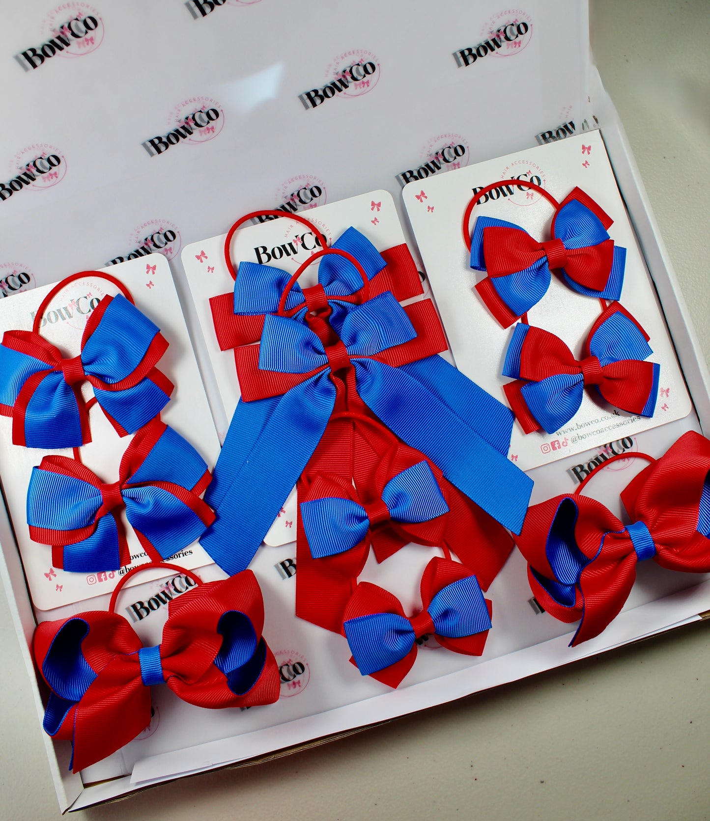 School Bow Bundle Saver - 10 Pack - Royal Blue and Red - Elastic