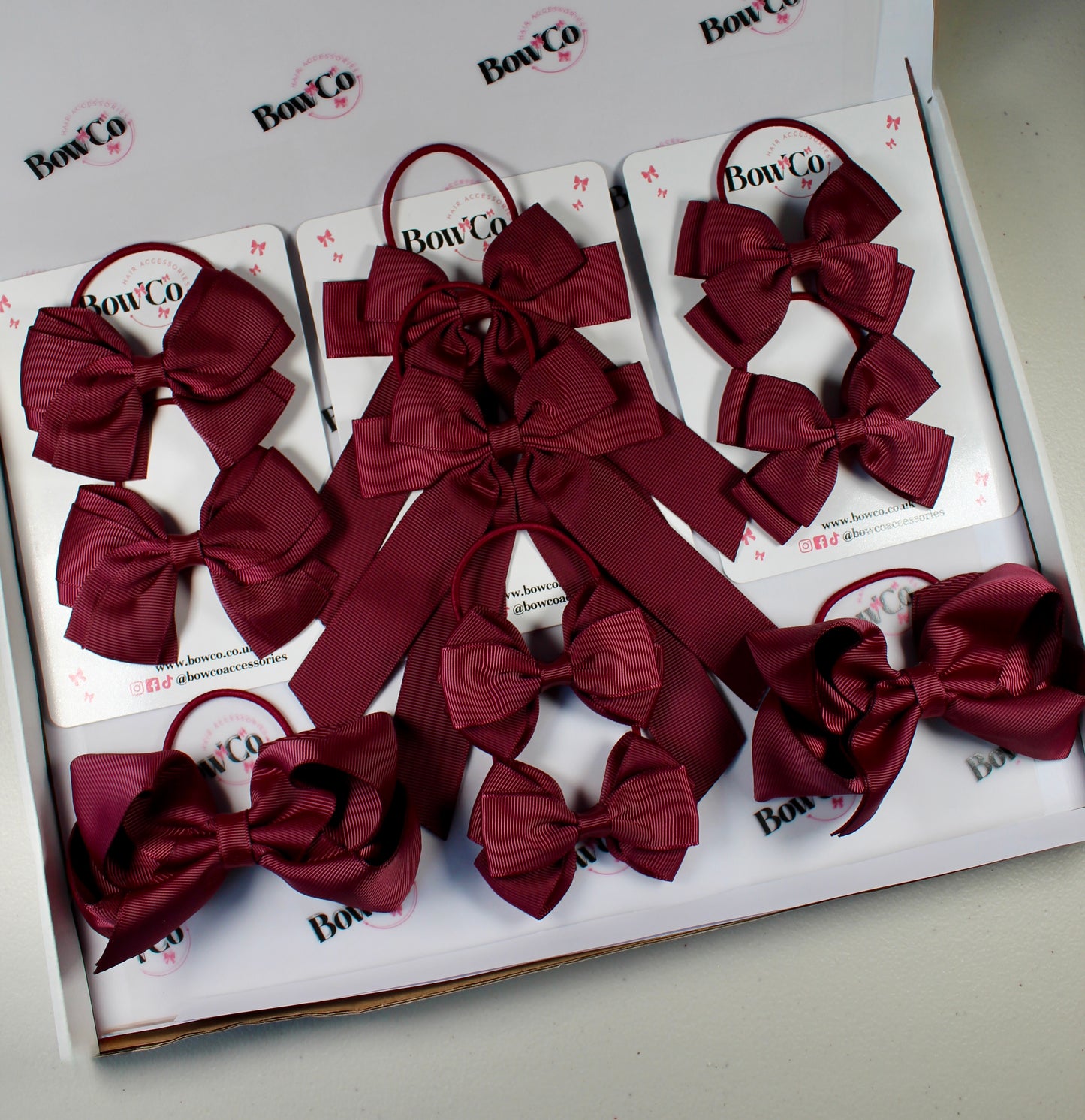 School Bow Bundle Saver - 10 Pack - Burgundy - Elastic