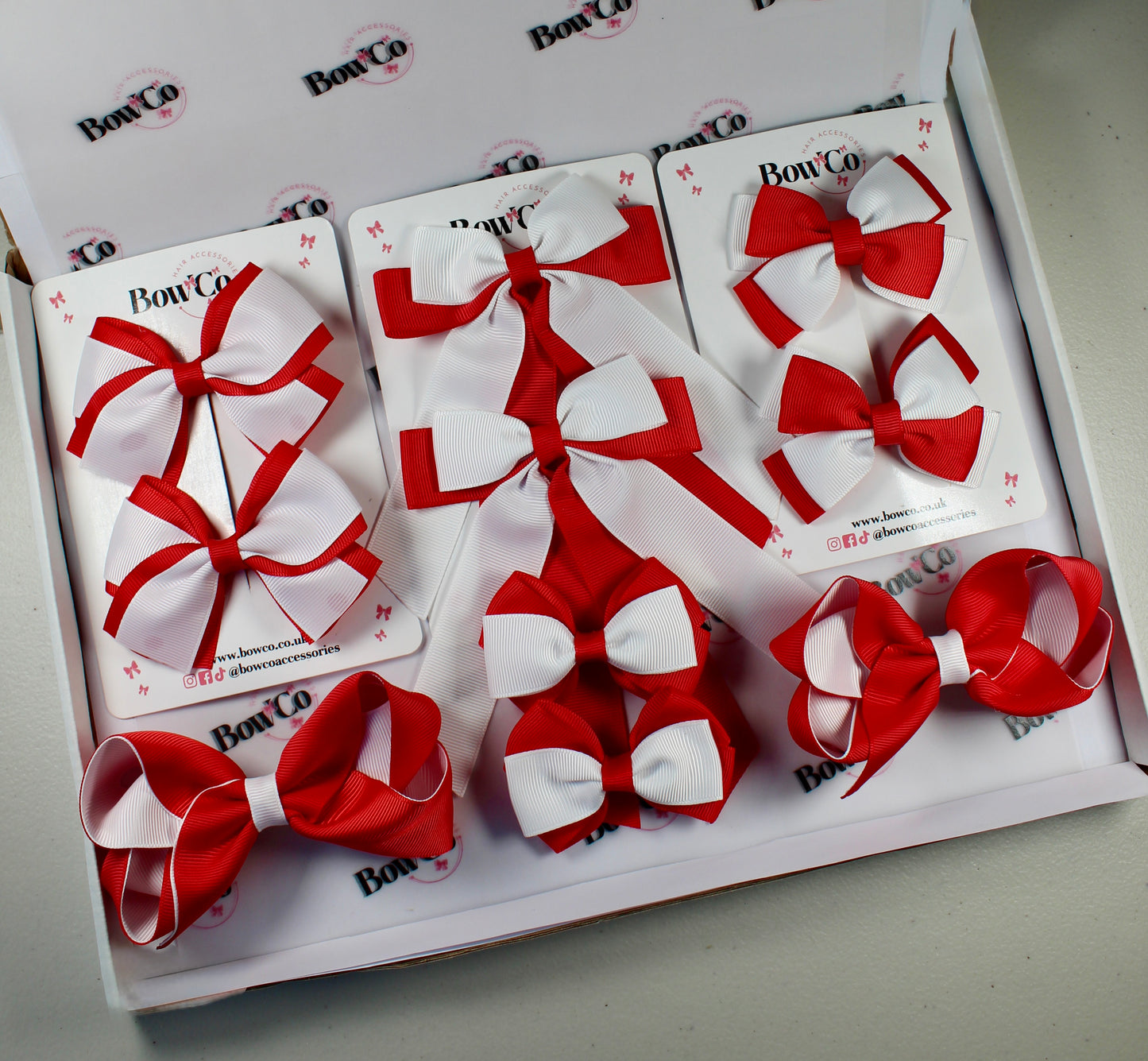 School Bow Bundle Saver - 10 Pack - Red and White - Clip