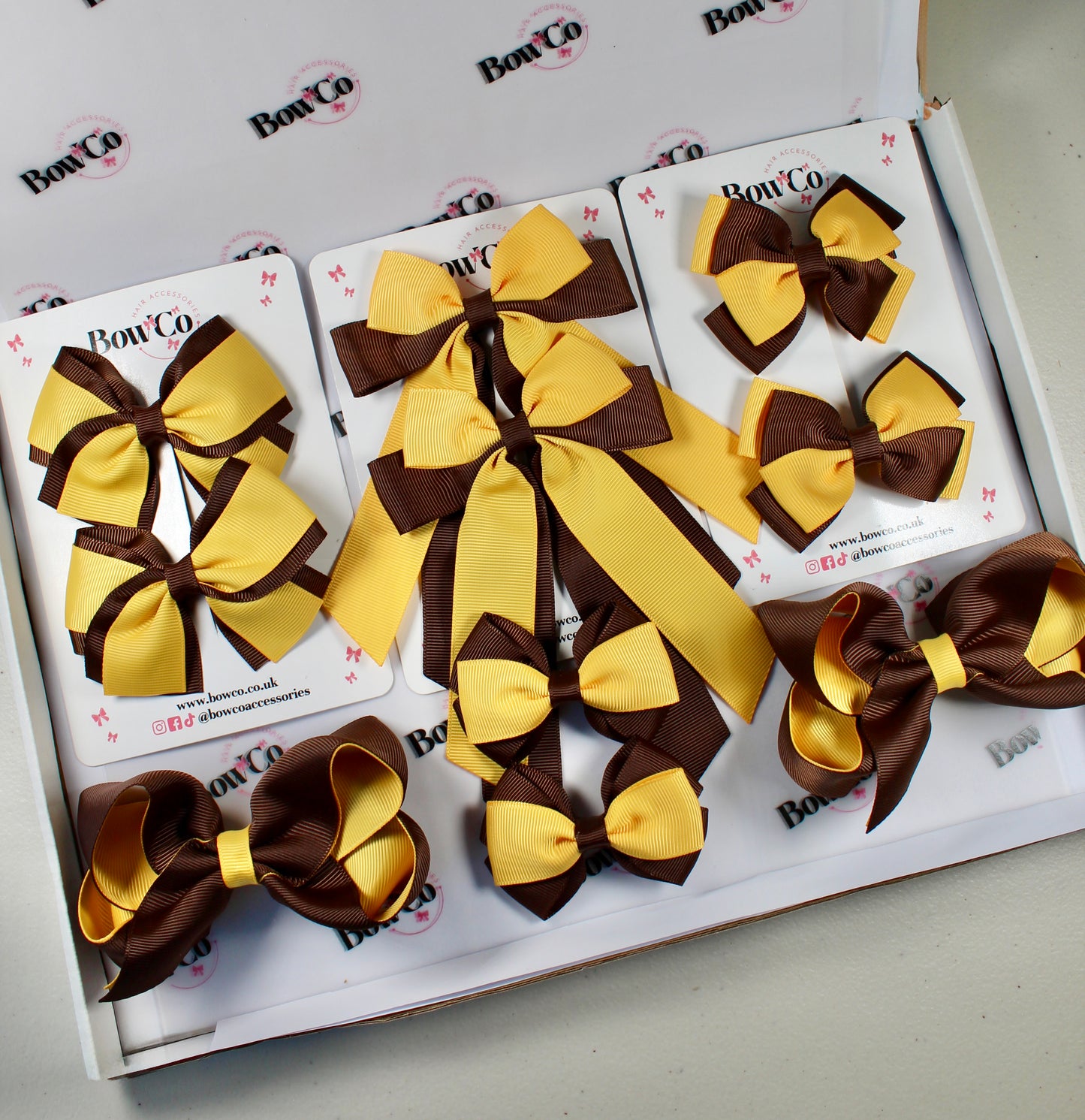 School Bow Bundle Saver - 10 Pack - Brown and Yellow Gold - Clip