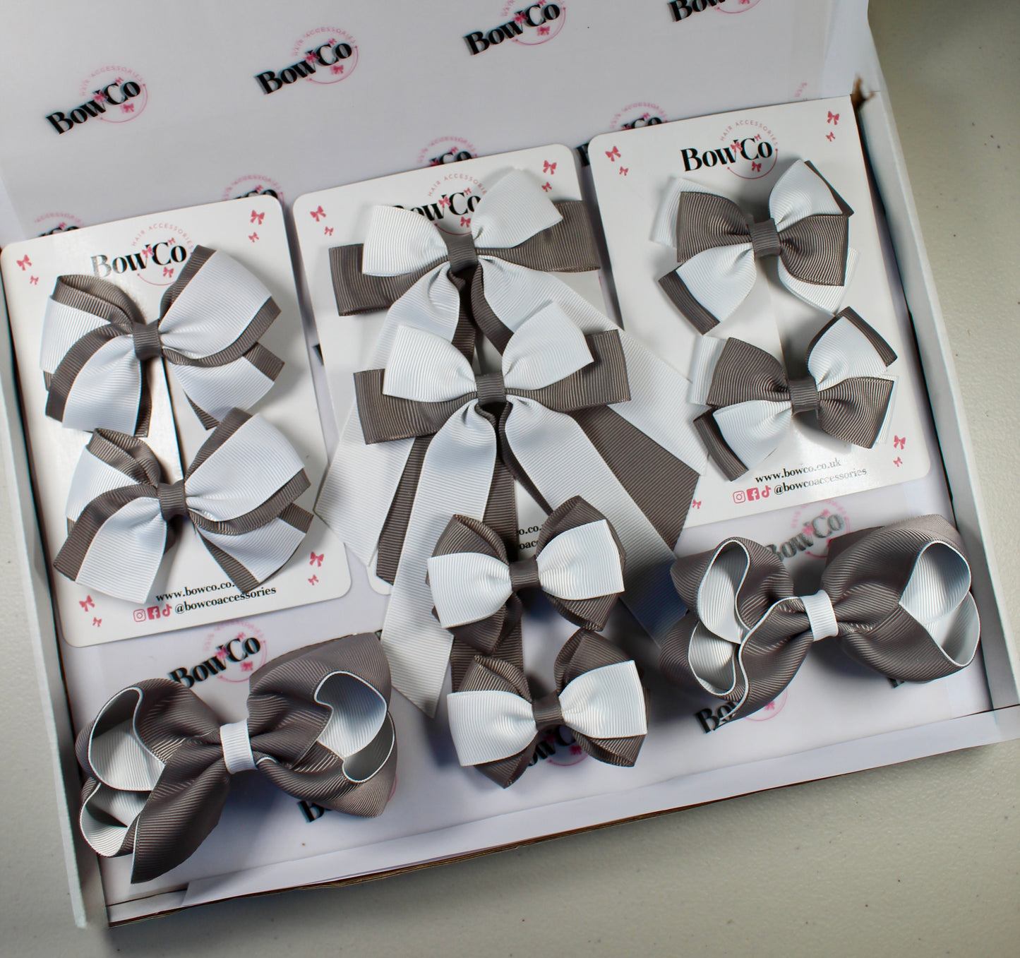 School Bow Bundle Saver - 10 Pack - Metal Grey and White - Clip
