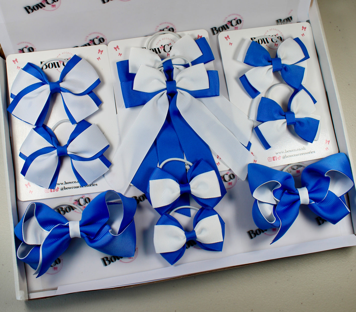 School Bow Bundle Saver - 10 Pack - Royal Blue and White - Elastic