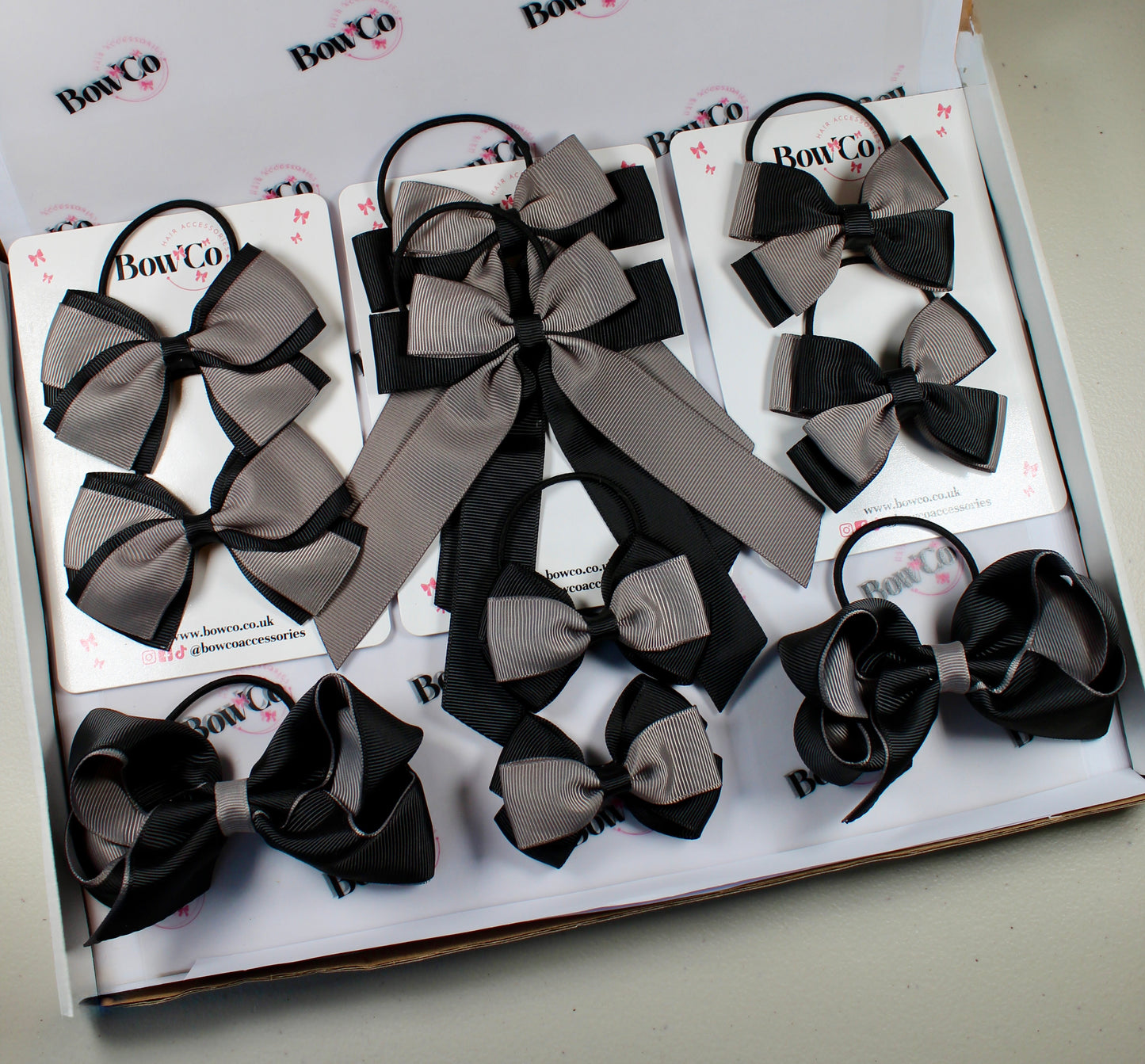 School Bow Bundle Saver - 10 Pack - Black and Grey - Elastic