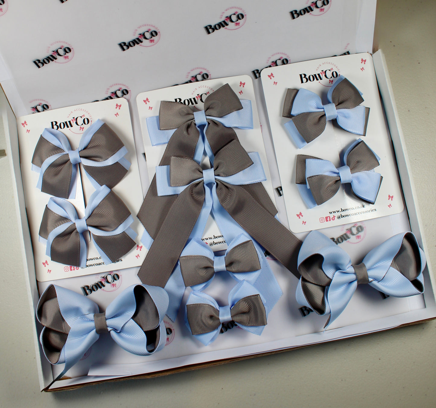 School Bow Bundle Saver - 10 Pack - Bluebell and Grey - Clip