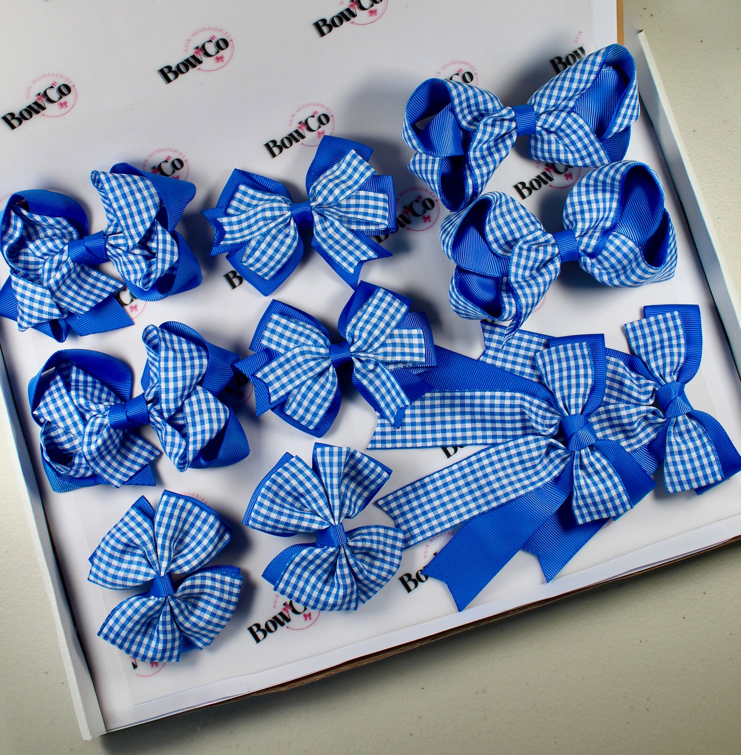 Royal Blue Gingham School Bow Bundle M/L - Clip - 10 Bows