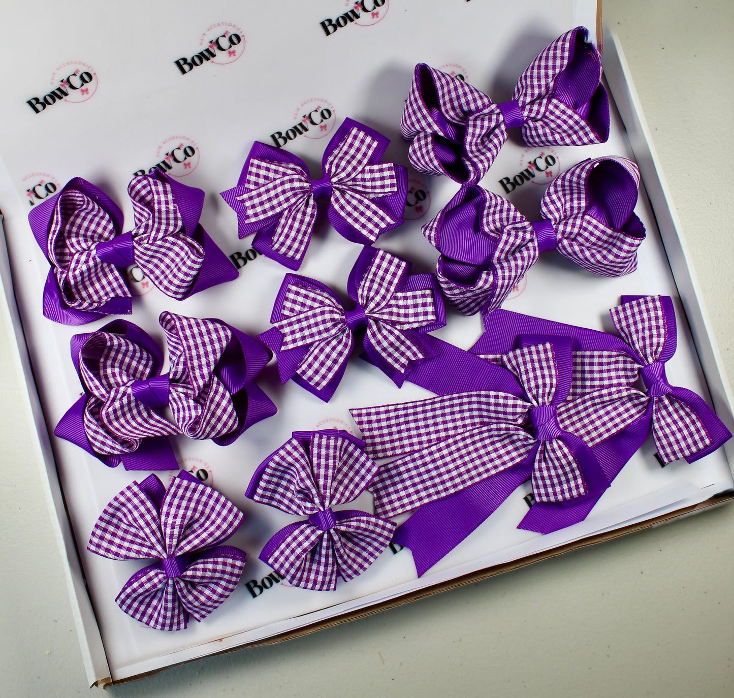 Purple Gingham School Bow Bundle M/L - Clip - 10 Bows