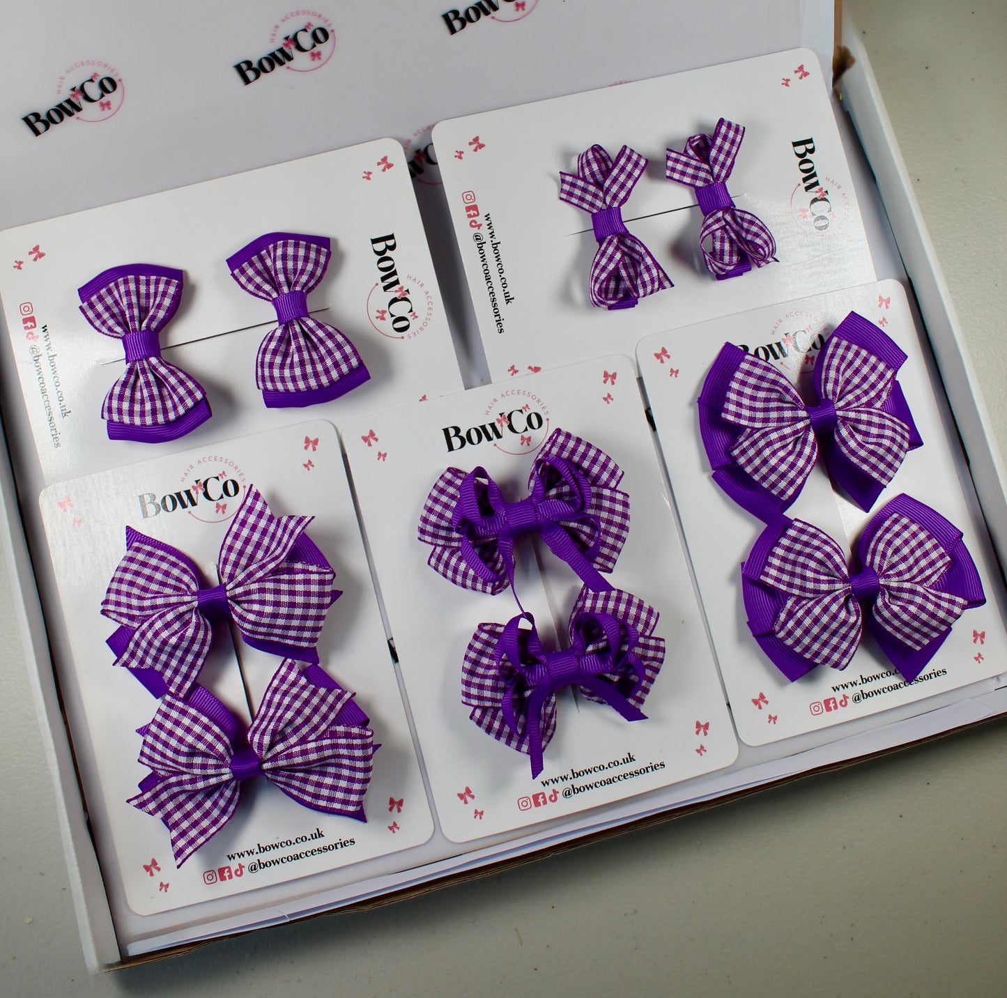 Purple Gingham School Bow Bundle – Small/Medium - Clip