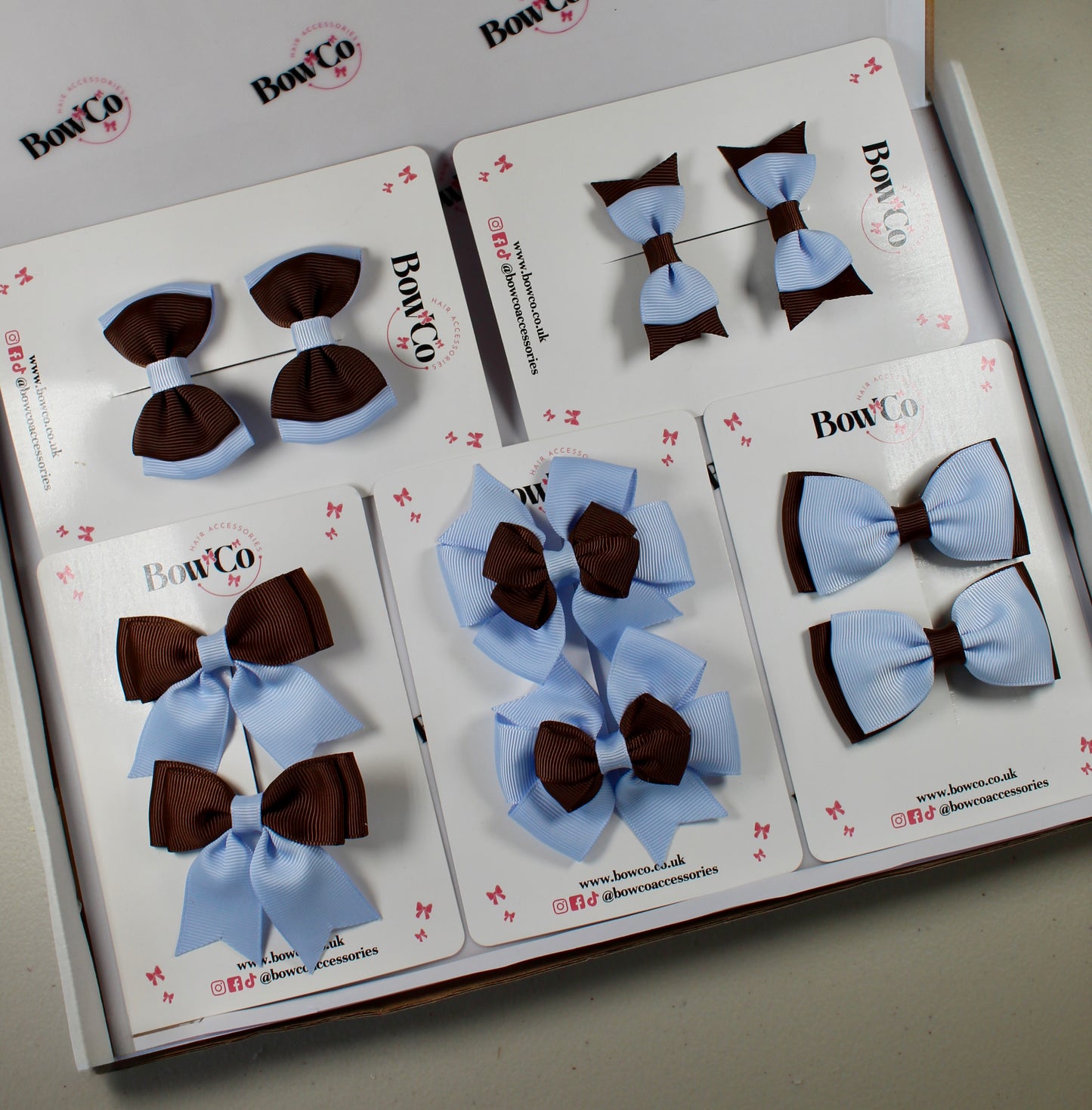 School Bow Bundle Saver - 10 Pack - Bluebell and Brown - Clip