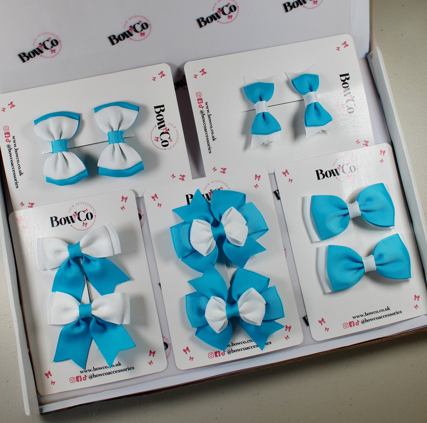 School Bow Bundle Saver - 10 Pack - Turquoise and White - Clip
