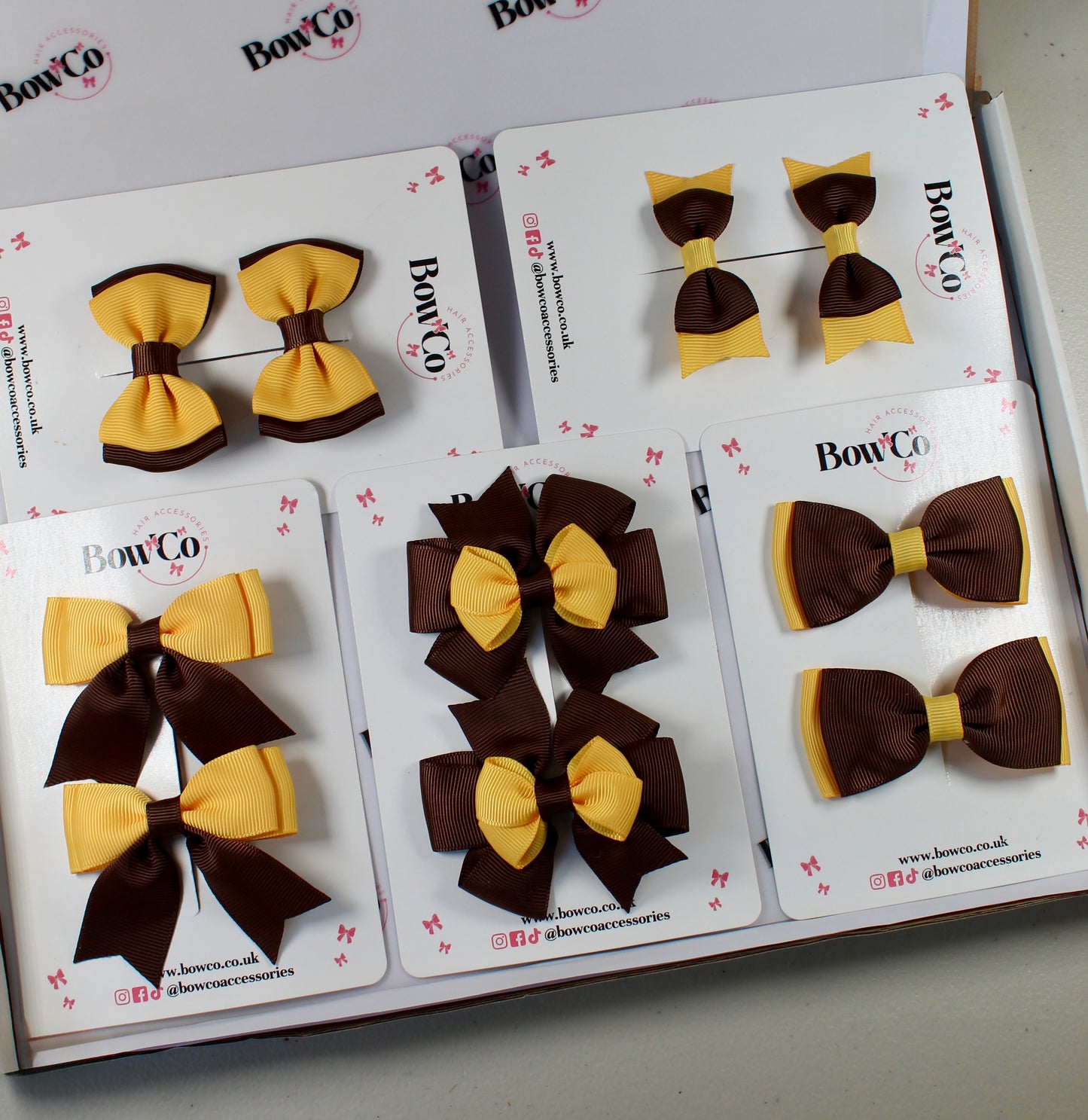 School Bow Bundle Saver - 10 Pack - Brown and Yellow Gold - Clip