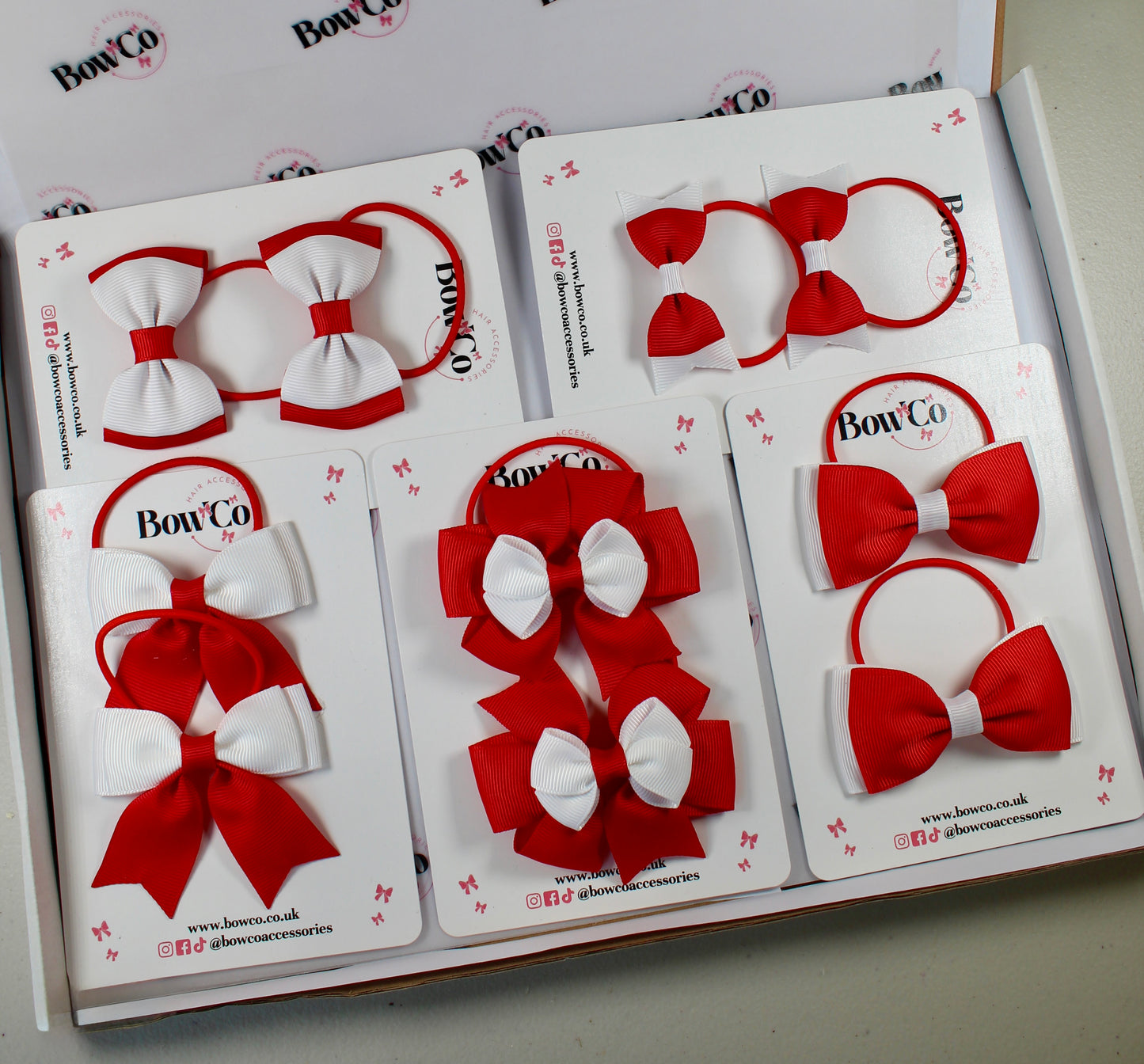 School Bow Bundle Saver - 10 Pack - Red and White - Elastic