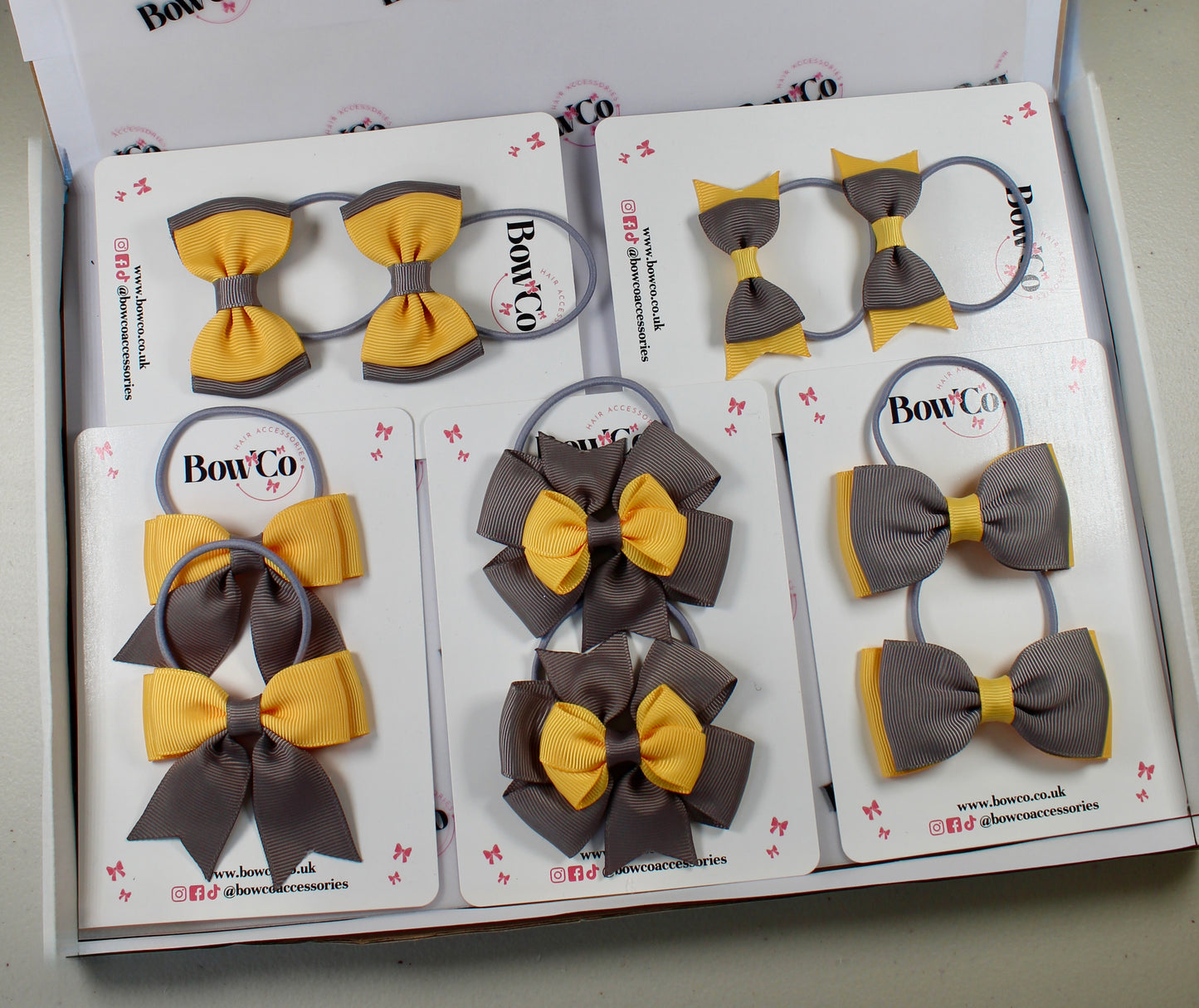School Bow Bundle Saver - 10 Pack - Grey and Yellow - Elastic