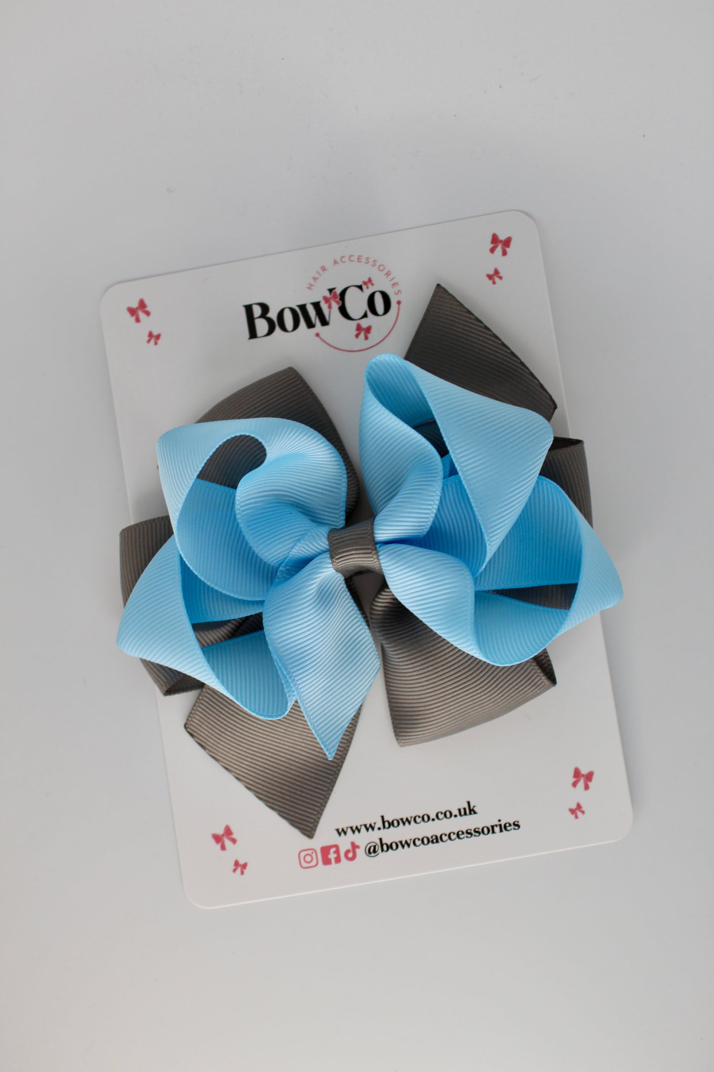 4.5 Inch Double Bow - Clip - Blue Topaz and Metal Grey