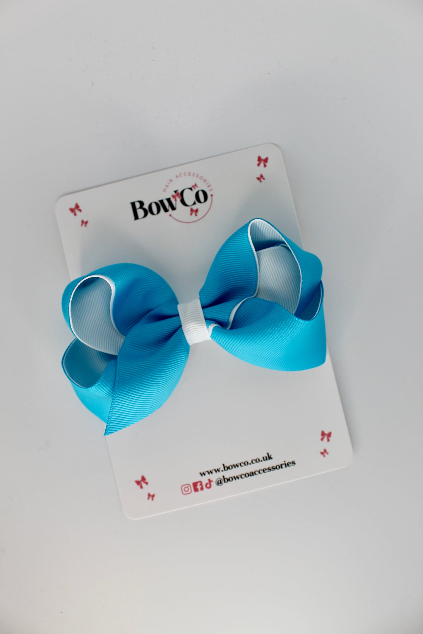 Loop Bow - Clip - Turquoise and White