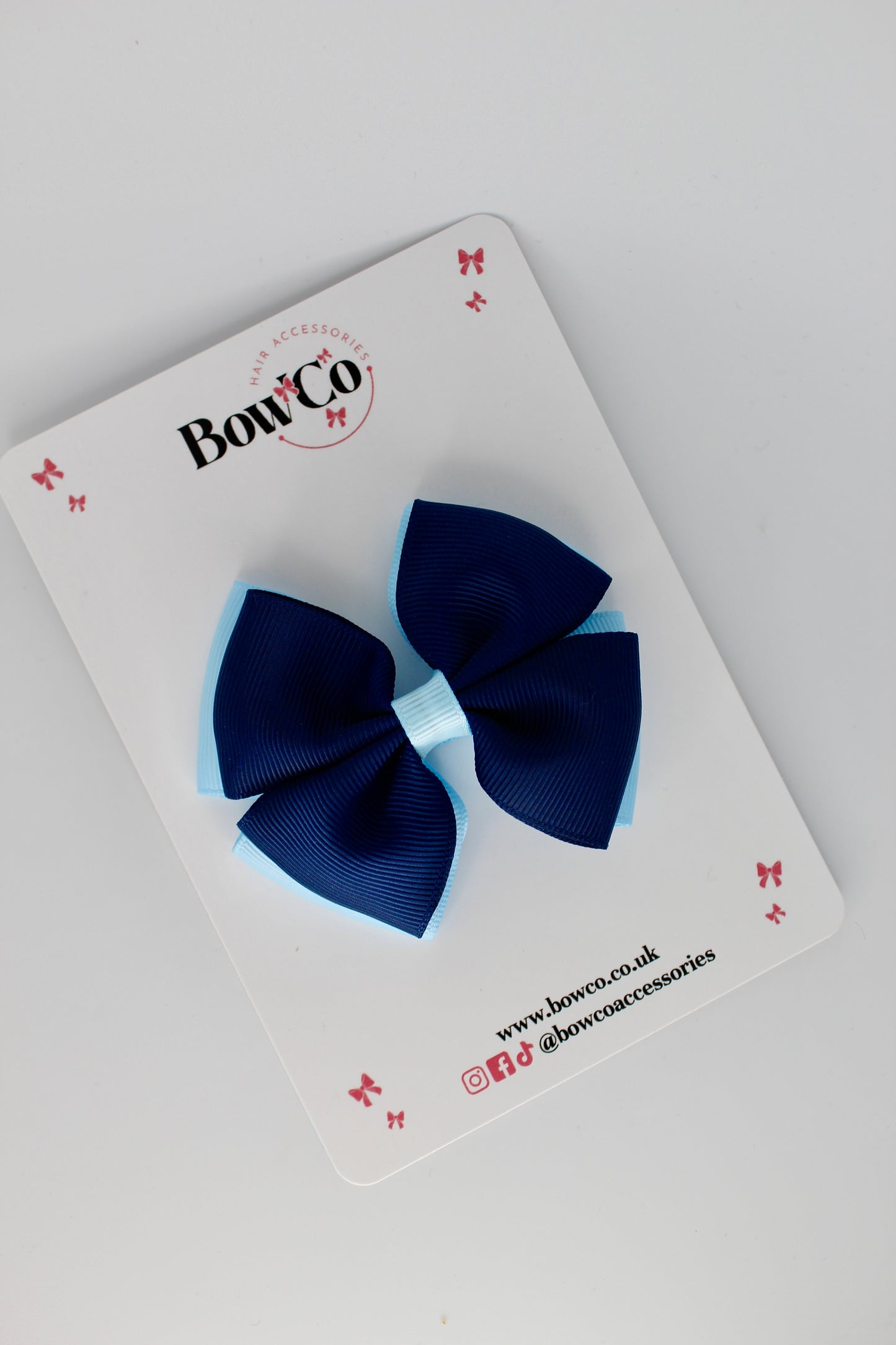 Double Layer Bow - Clip - Navy Blue and Blue Topaz