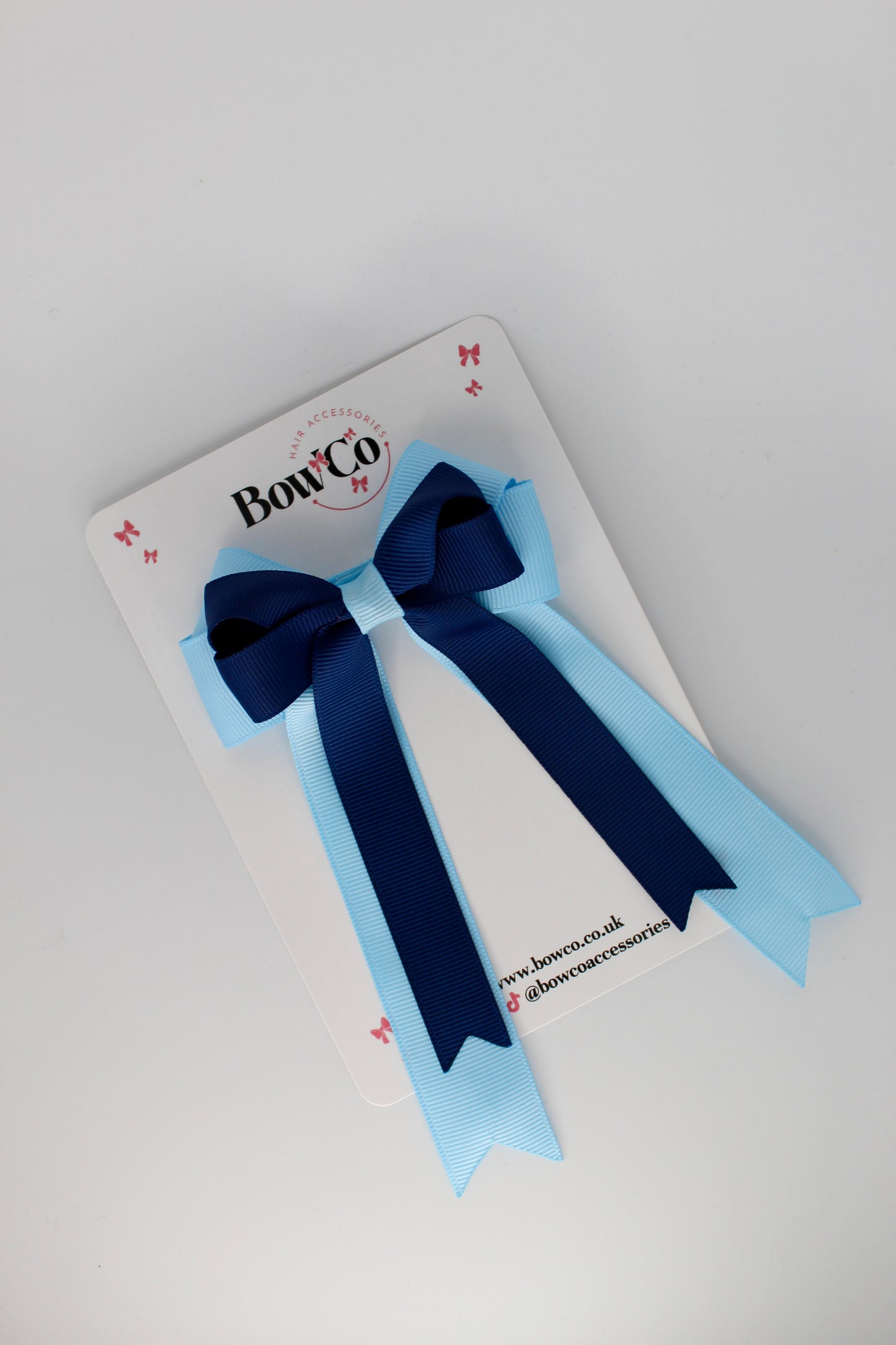 4.5 Inch Ponytail Double Bow - Navy Blue and Blue Topaz