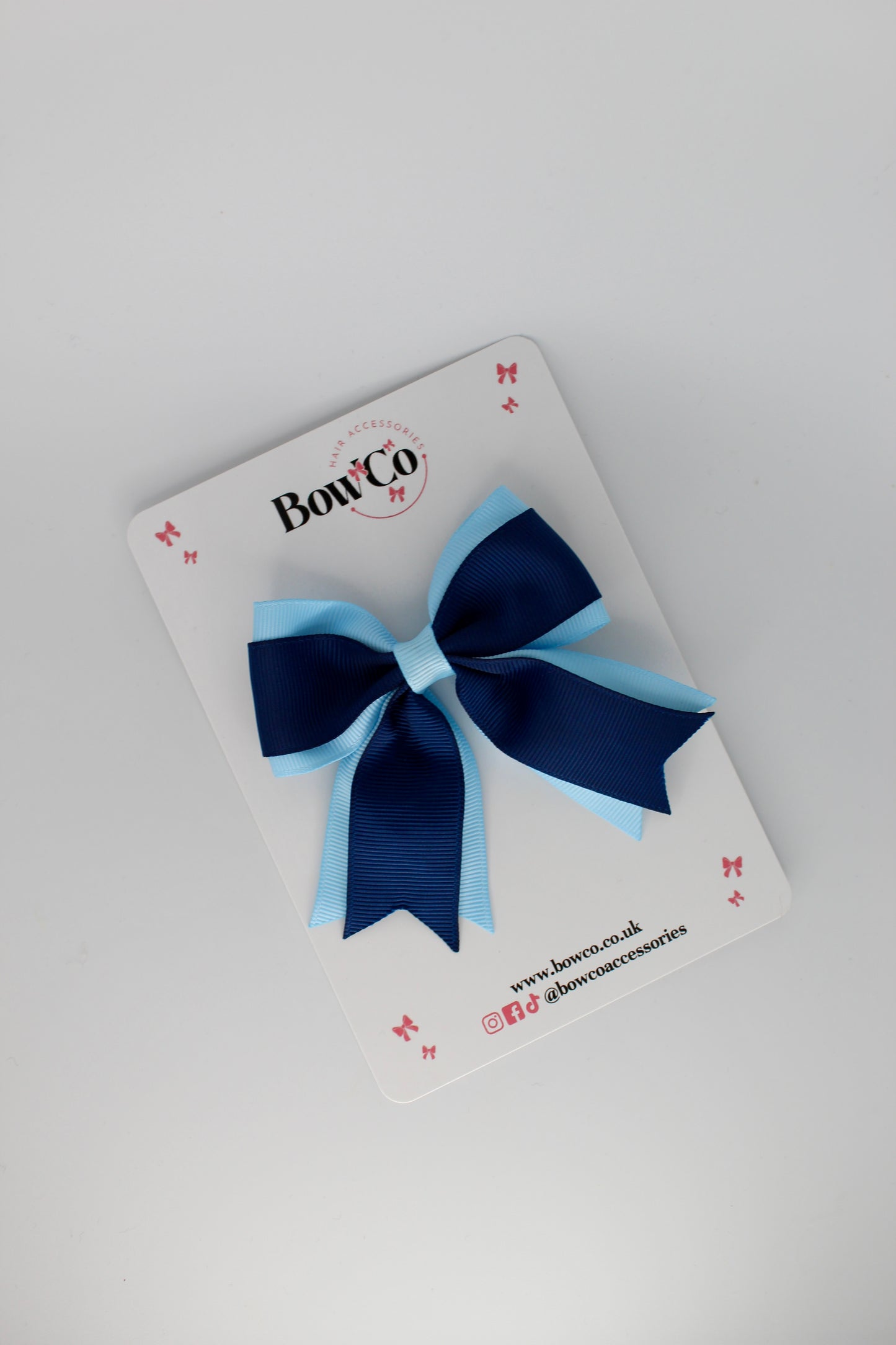 3 Inch Tail Bow Clip - Navy Blue and Blue Topaz